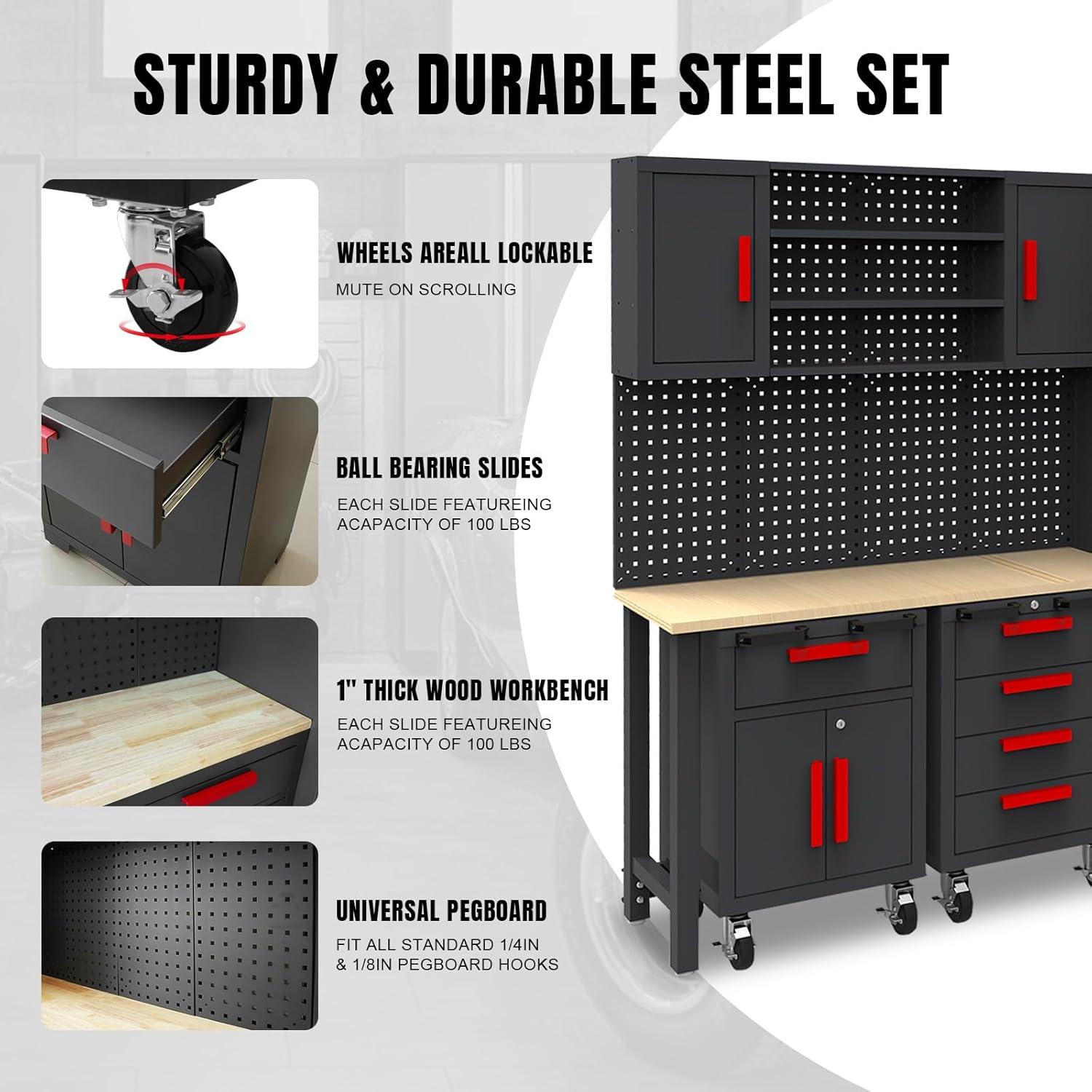 WFX Utility™ WFX Utility™ 6pcs Garage Cabinets And Storage System Set With Pegboard & Rubber Wood Worktop