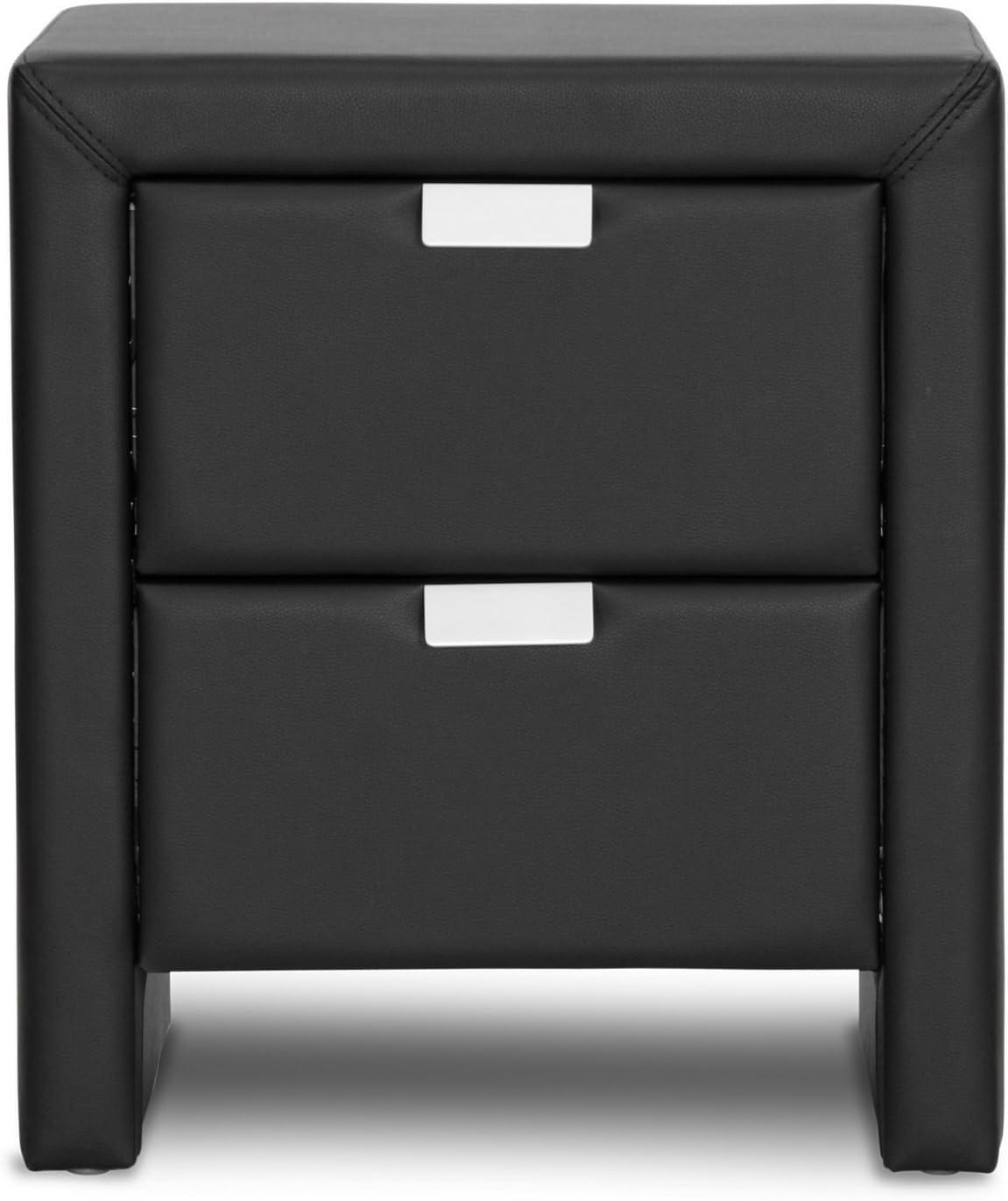 Baxton Studio Frey Upholstered Modern Nightstand Black: Faux Leather, Wood Frame, Bedside Table with Anti-Tip Hardware