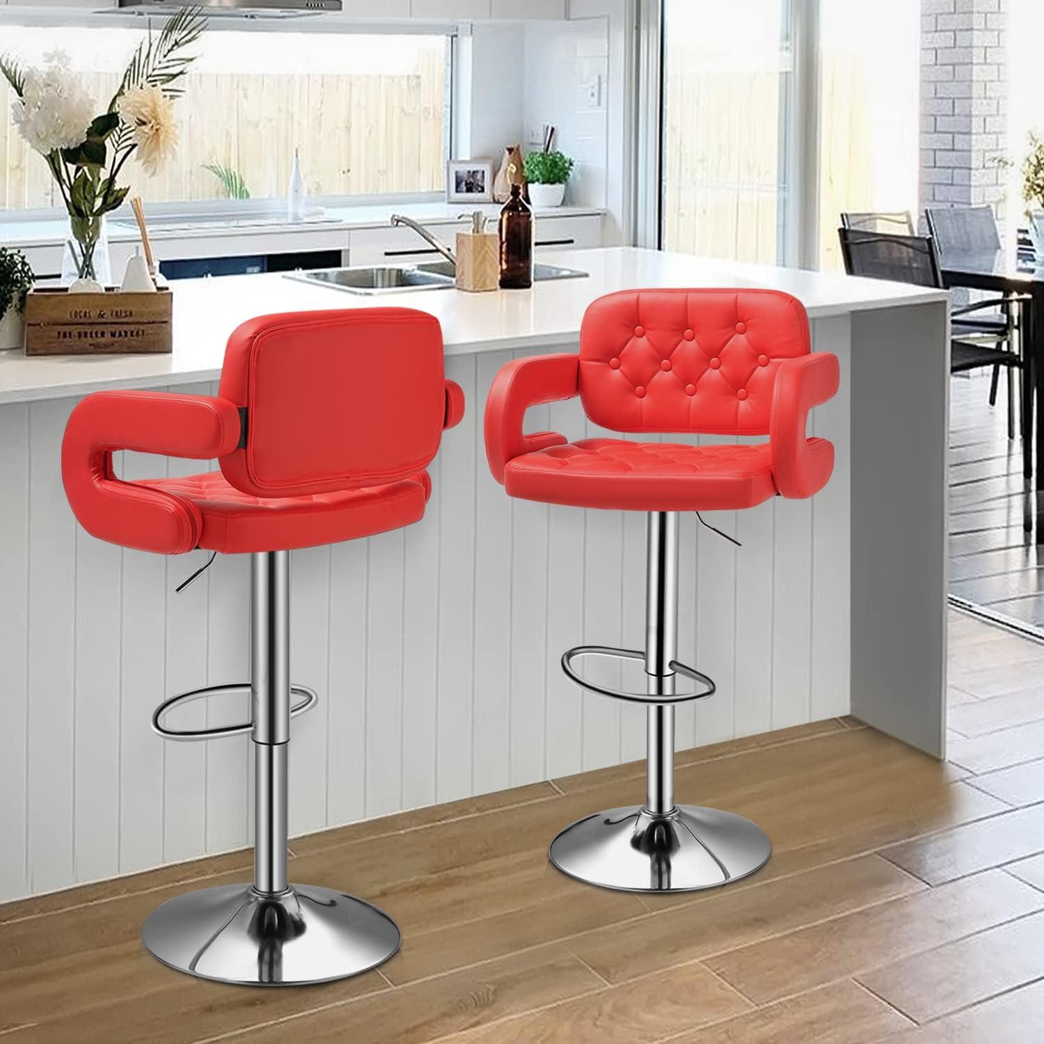 Altier Faux Leather Swivel Bar Stools, Adjustable Counter Height Barstools with Backrest and Armrest