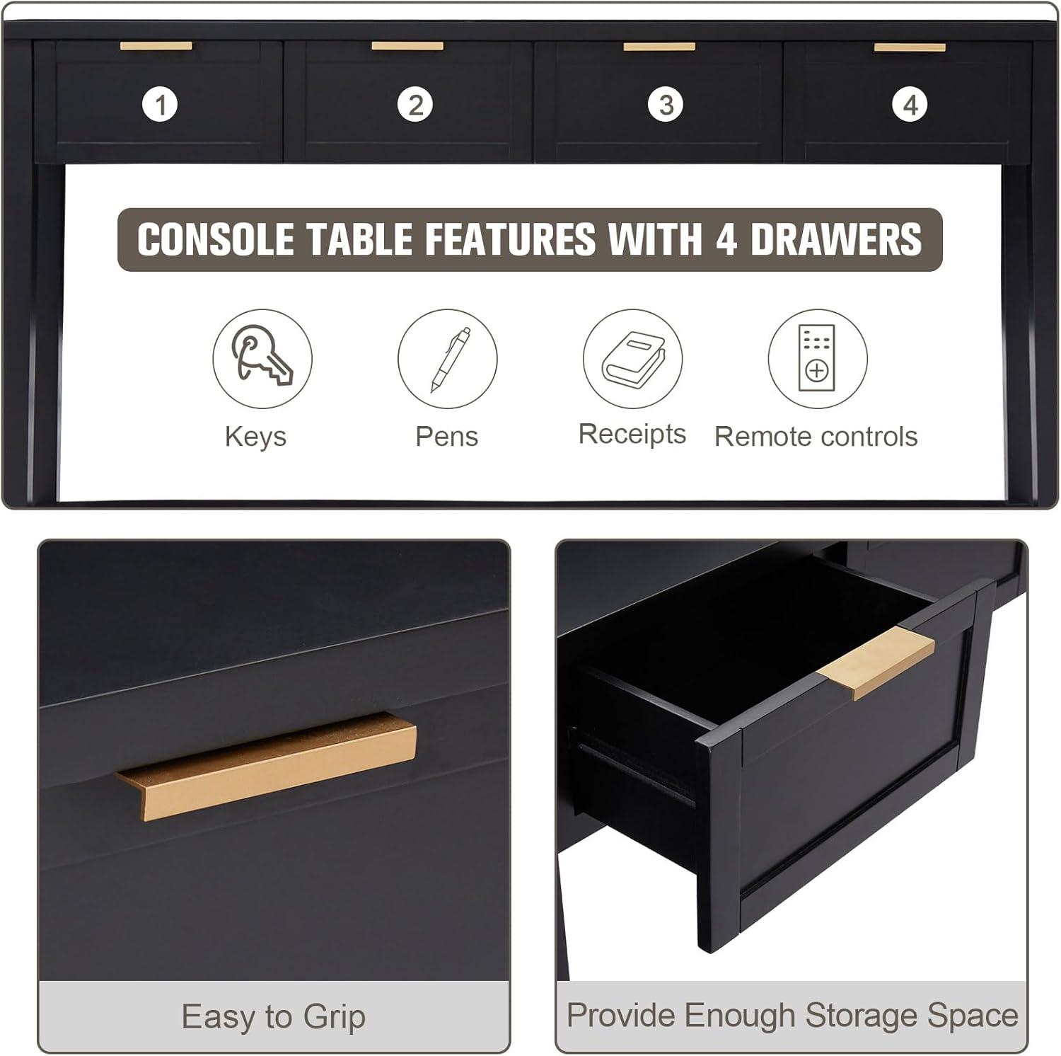 Kinfant Morden Console Table with Drawers, Narrow Sofa Table with Storage Shelf for Living Room, Entryway, Hallway, Black