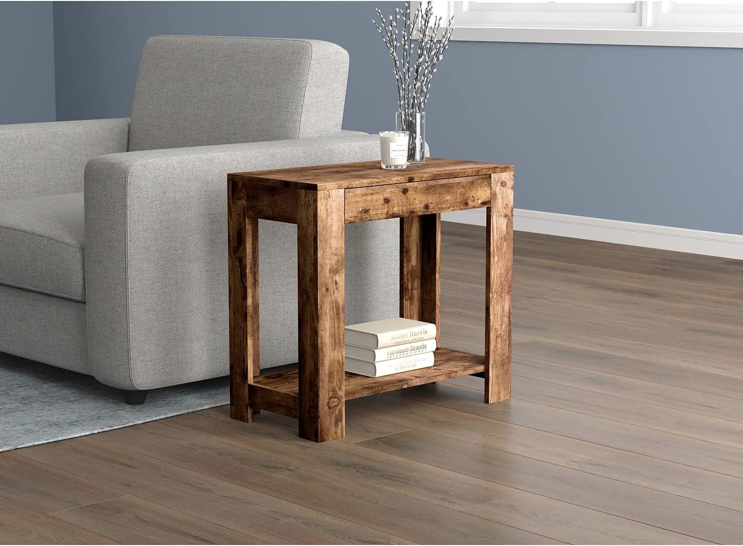 Brown Reclaimed Wood and Metal 24" Accent Table with Drawer