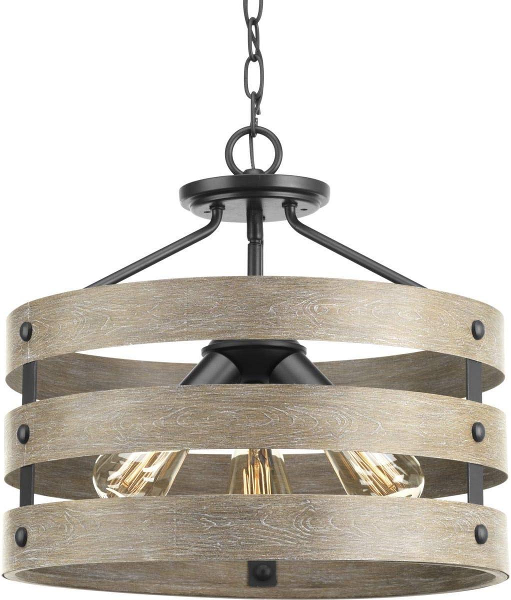 Progress Lighting Gulliver 3-Light Semi-Flush Convertible Ceiling Light, Graphite, Wood Grained Texture