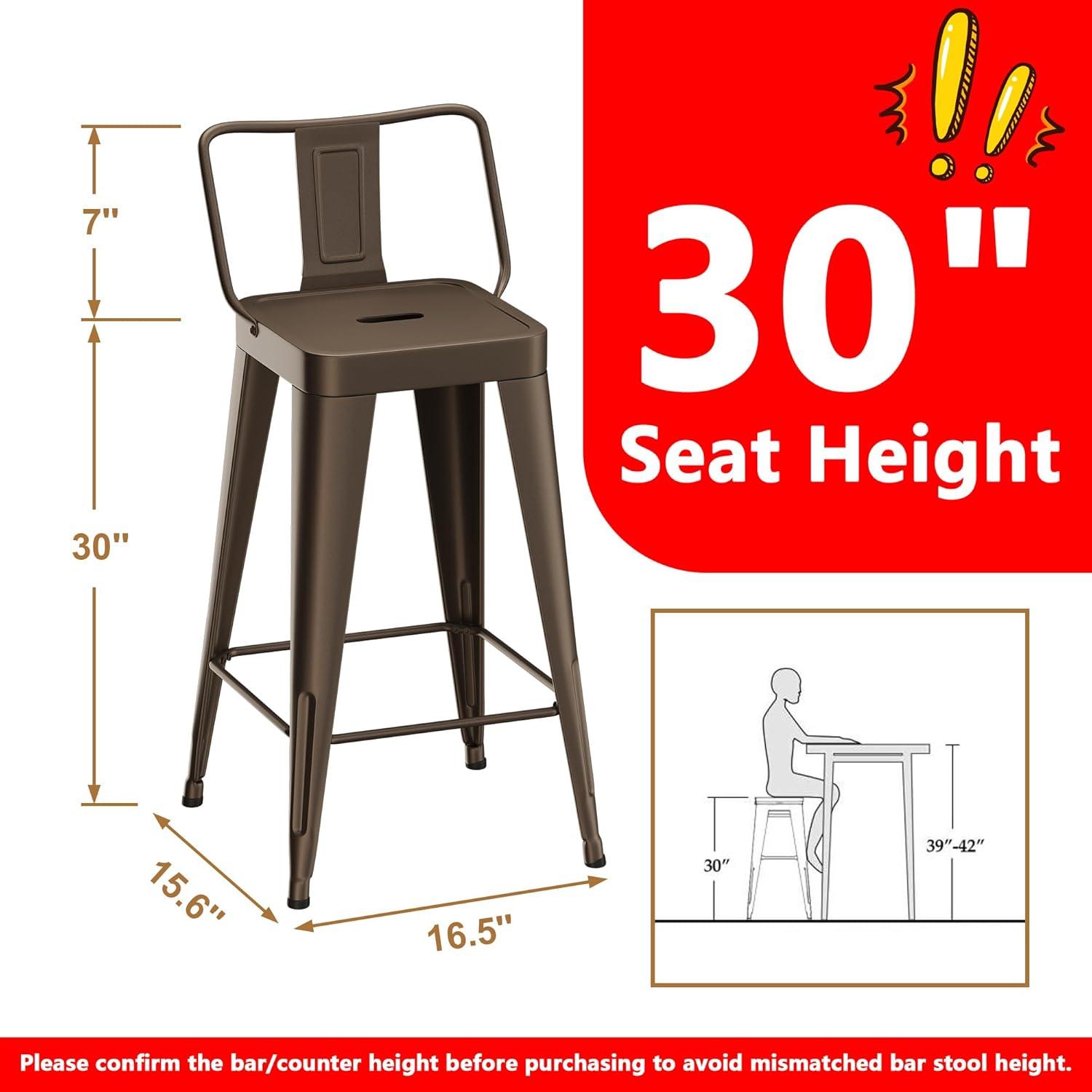 WENTMENT Bar Stools Set of 4 Counter Height Bar Stools Metal Barstools with Removable Back 30" Kitchen Bar Stools with Wooden Seat, Rusty