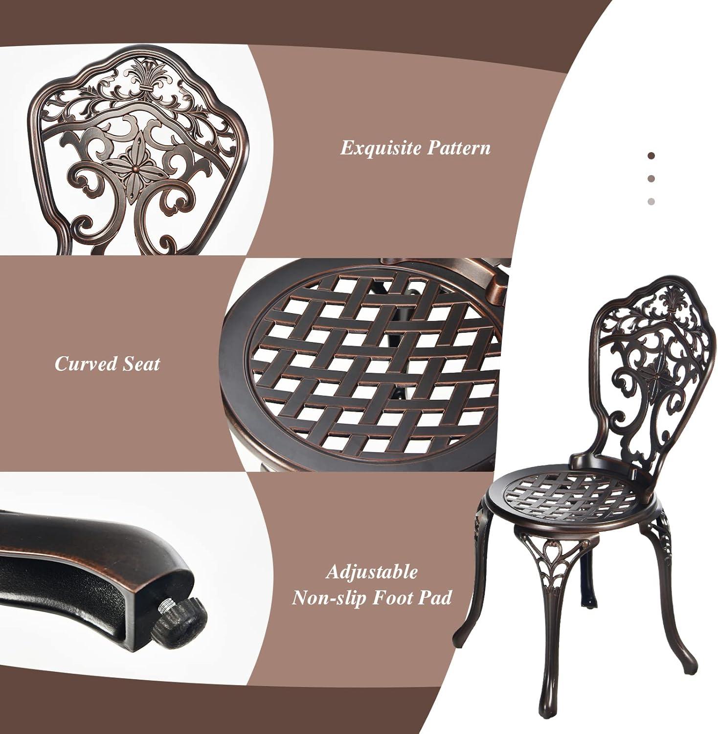 3PCS Patio Bistro Set Round Table Chairs All Weather Cast Aluminum