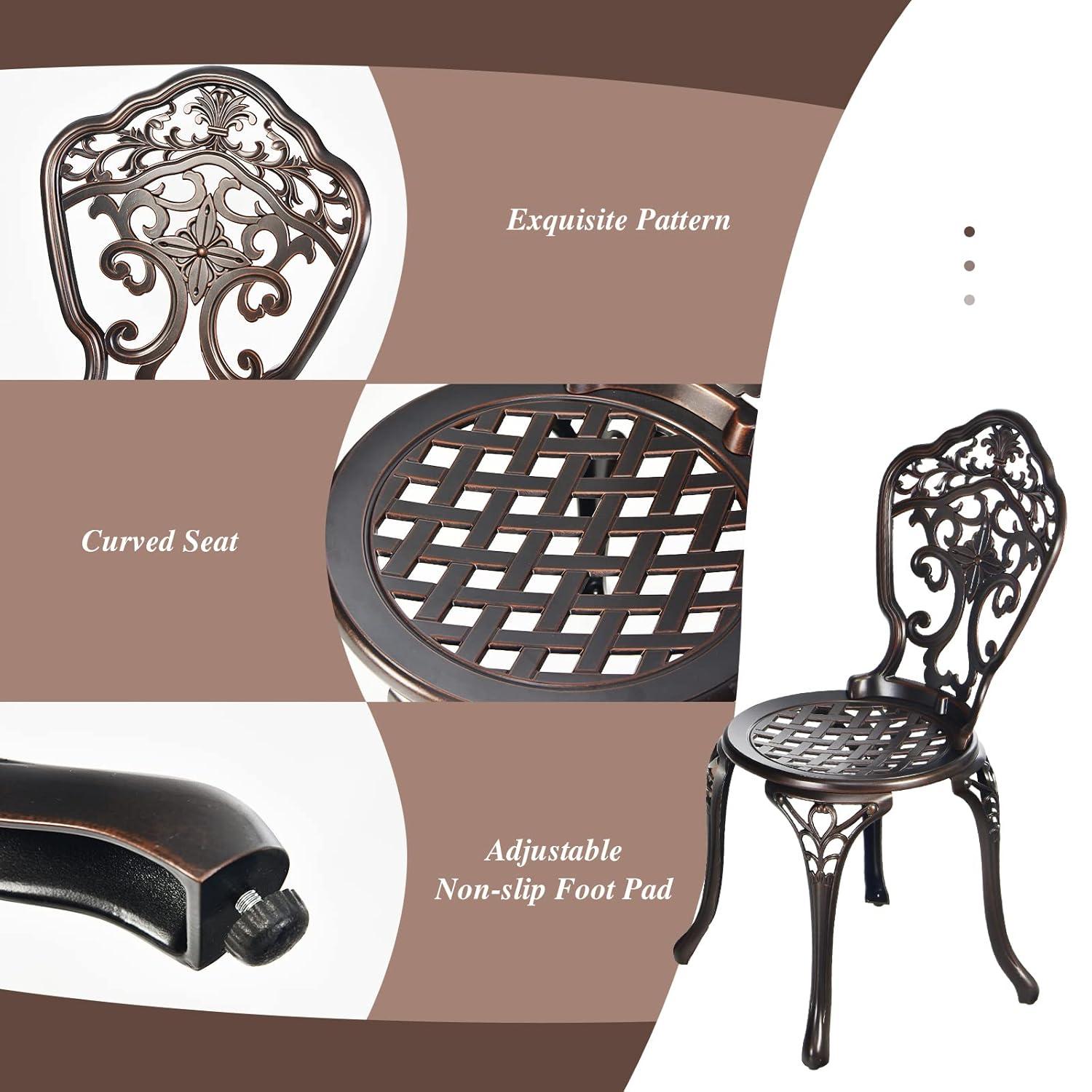 3PCS Patio Bistro Set Round Table Chairs All Weather Cast Aluminum