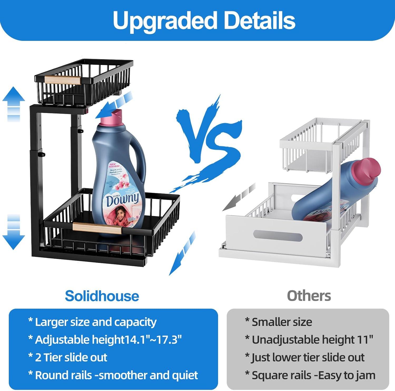 Rebrilliant Under Sink Organizer, 2 Tier Under Sink Organizers And Storage, Metal Slide Out Pull Out Cabinet Organizer ,2 Pack Sliding Drawer Organizer For Kitchen Bathroom Pantry