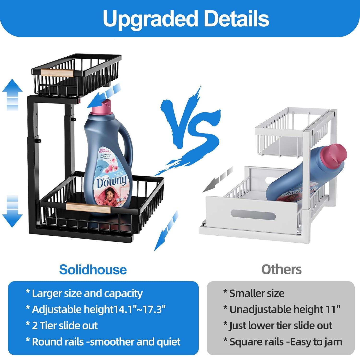 Rebrilliant Under Sink Organizer, 2 Tier Under Sink Organizers And Storage, Metal Slide Out Pull Out Cabinet Organizer ,2 Pack Sliding Drawer Organizer For Kitchen Bathroom Pantry