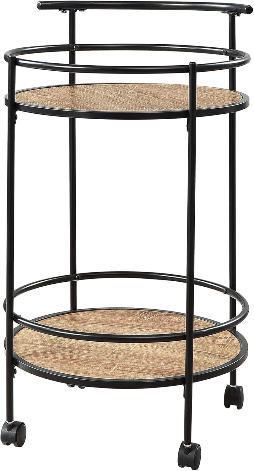 Designs2Go Charlie Serving Bar Cart in Beige Wood with Black Metal Frame