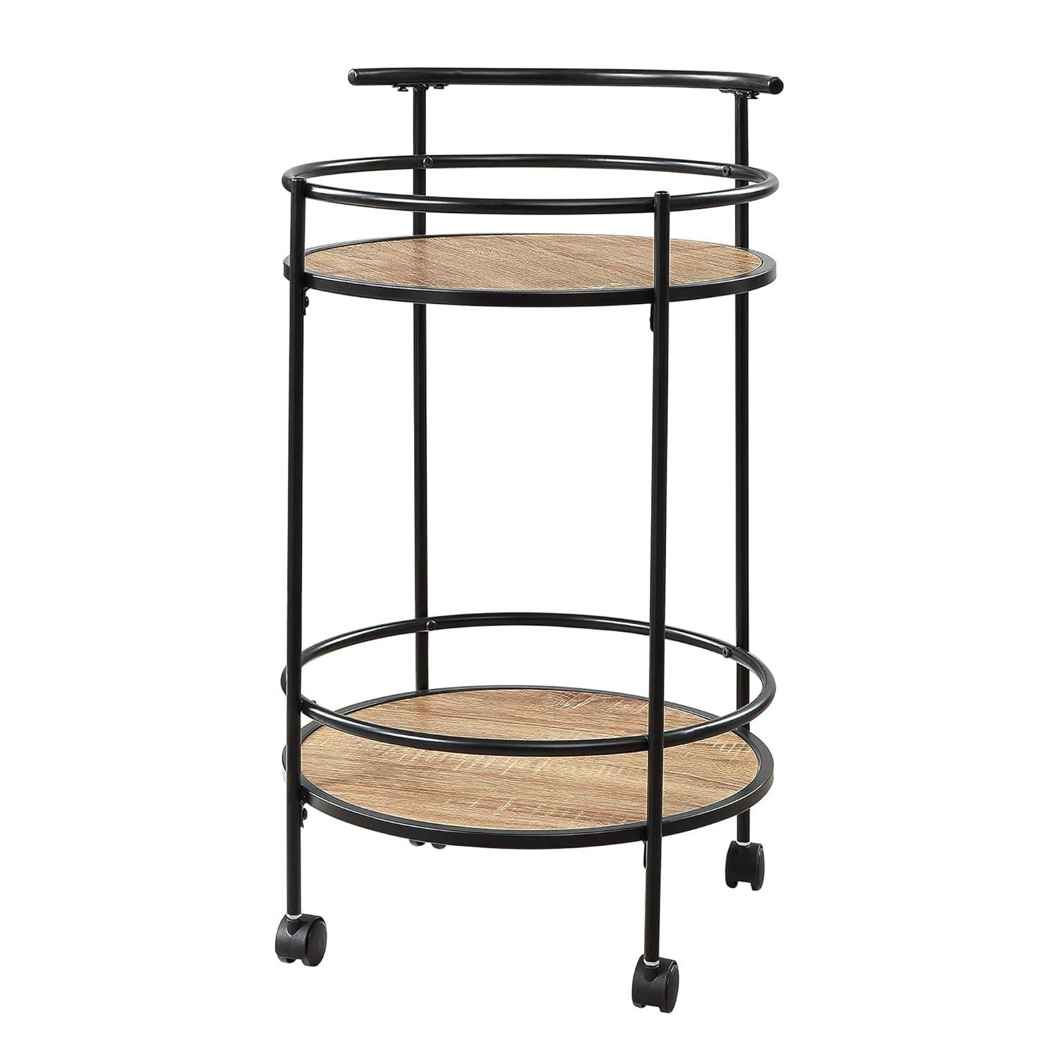 Designs2Go Charlie Serving Bar Cart in Beige Wood with Black Metal Frame