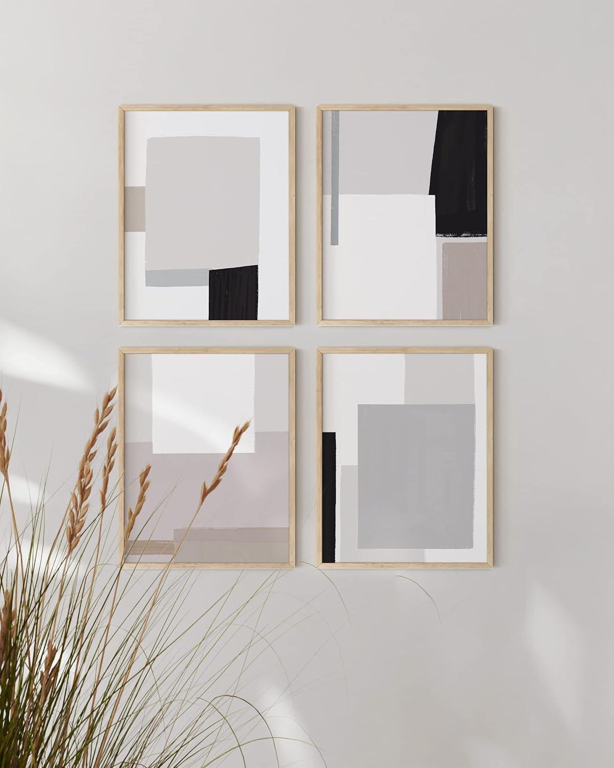 HAUS AND HUES Abstract Minimalist Wall Art Set of 4 - White and Grey Wall Art, Black and White Minimalist Wall Art, Neutral Wall Art, Modern Art Wall Decor, Abstract Wall Decor (Beige Framed, 11x14)