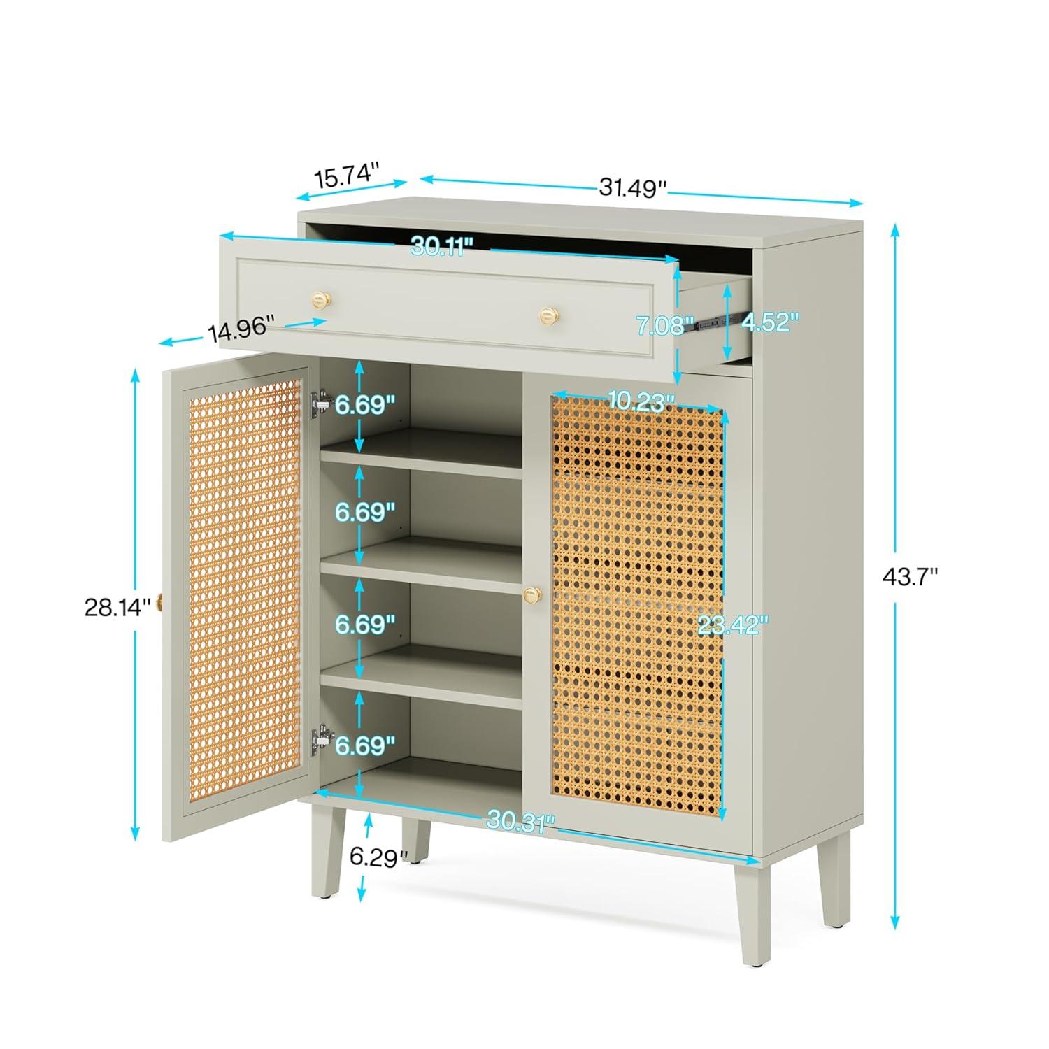Tribesigns Shoe Cabinet with Drawer, Shoe Storage Cabinet with Adjustable Shelf, Rattan Shoe Organizer for Entryway, Hallway, Living Room, Green