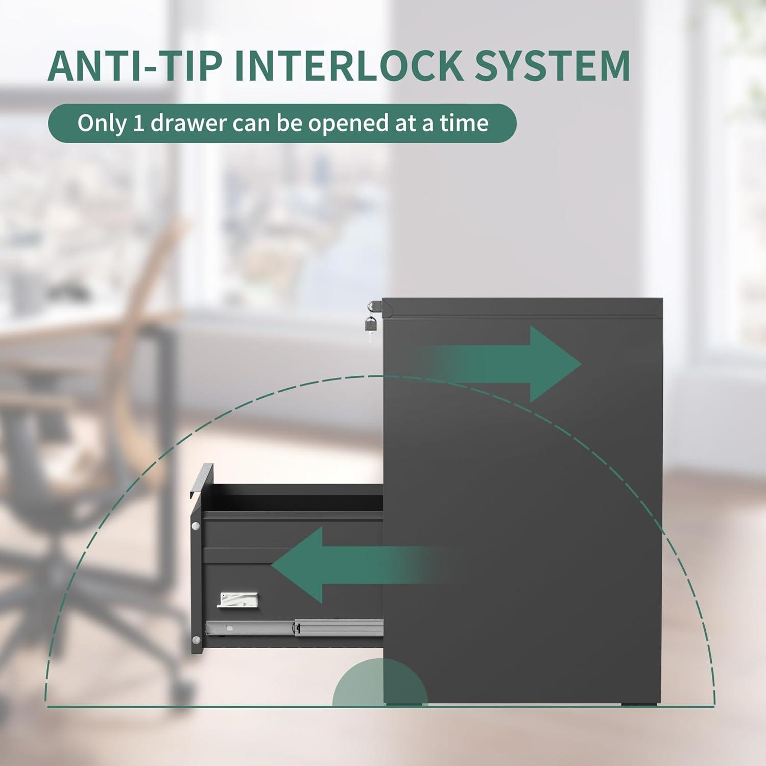 3 Drawer File Cabinet with Lock Metal Vertical File Cabinet Office Home Narrow File Cabinet for A4 Legal/Letter Size,Assembly Required (Black, 3 Drawers-Vertical)