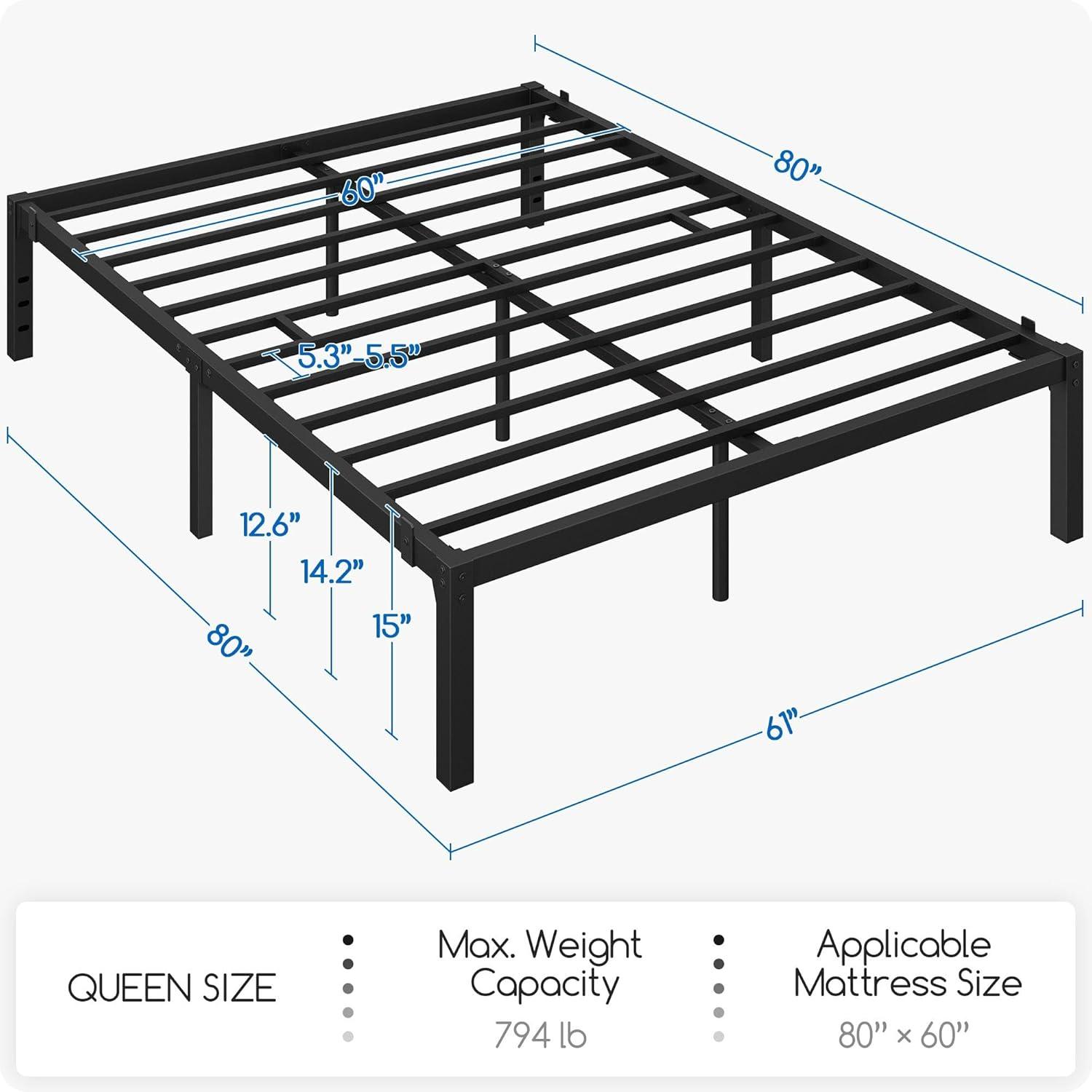 14 inches Queen Bed Frames No Box Spring Needed ,2500 lbs Heavy Duty Metal Platform Bed Frame with Storage Queen Size for Adult Black