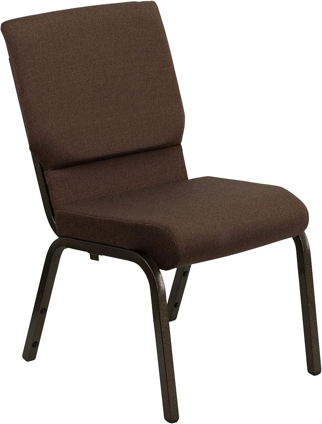 Elegant Brown Dot Fabric Stacking Chair with Gold Vein Metal Frame