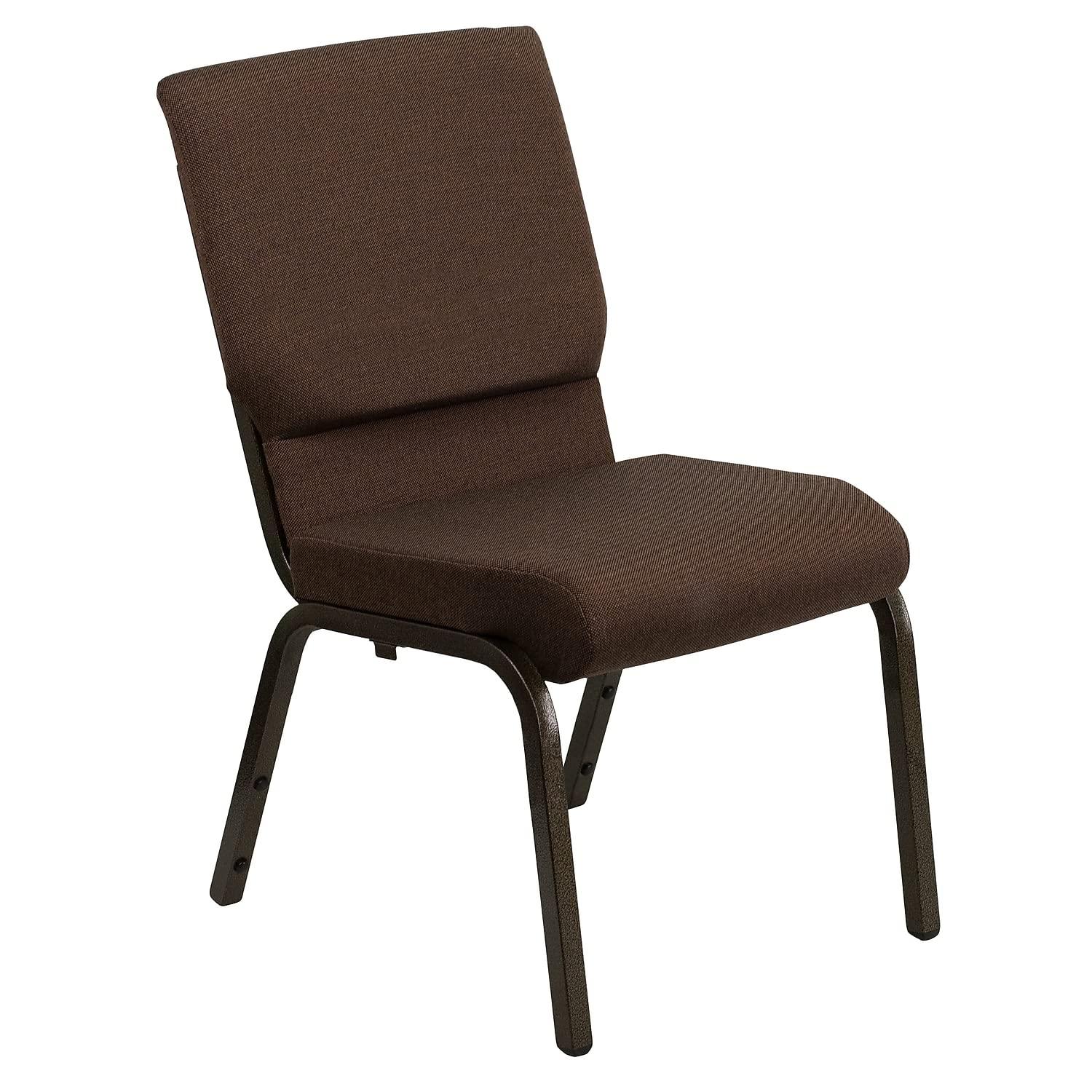 BizChair 18.5''W Stacking Church Chair in Brown Fabric - Gold Vein Frame