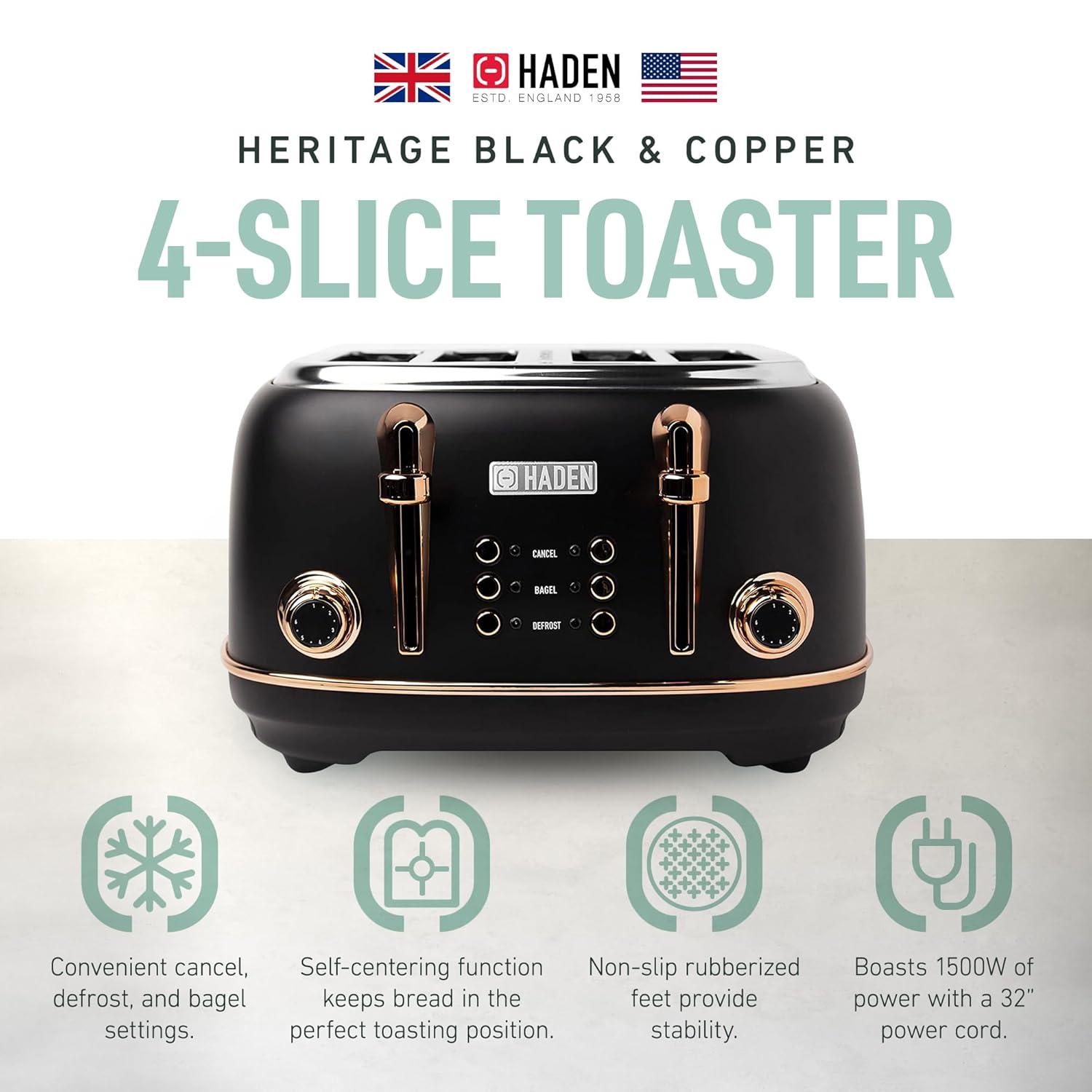 HADEN Heritage Black and Copper 4-Slice Toaster
