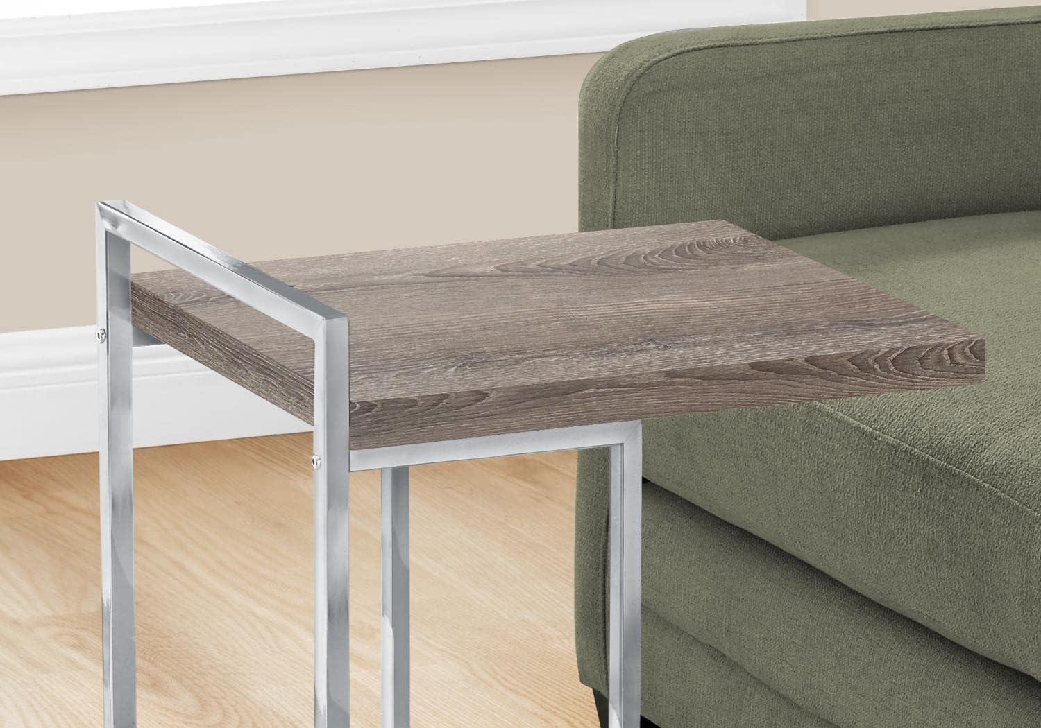 Monarch Specialties Accent Table, C-shaped, End, Side, Snack, Living Room, Bedroom, Brown Laminate, Chrome Metal, Contemporary, Modern