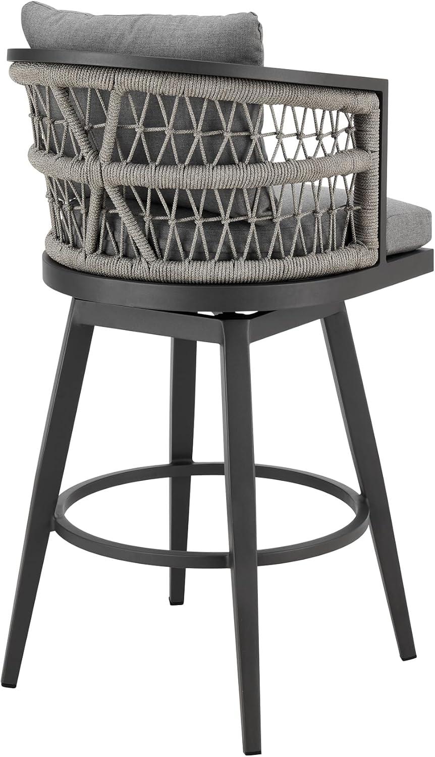 Zella Outdoor Swivel Bar or Counter Stool in Aluminum with Rope and Cushions