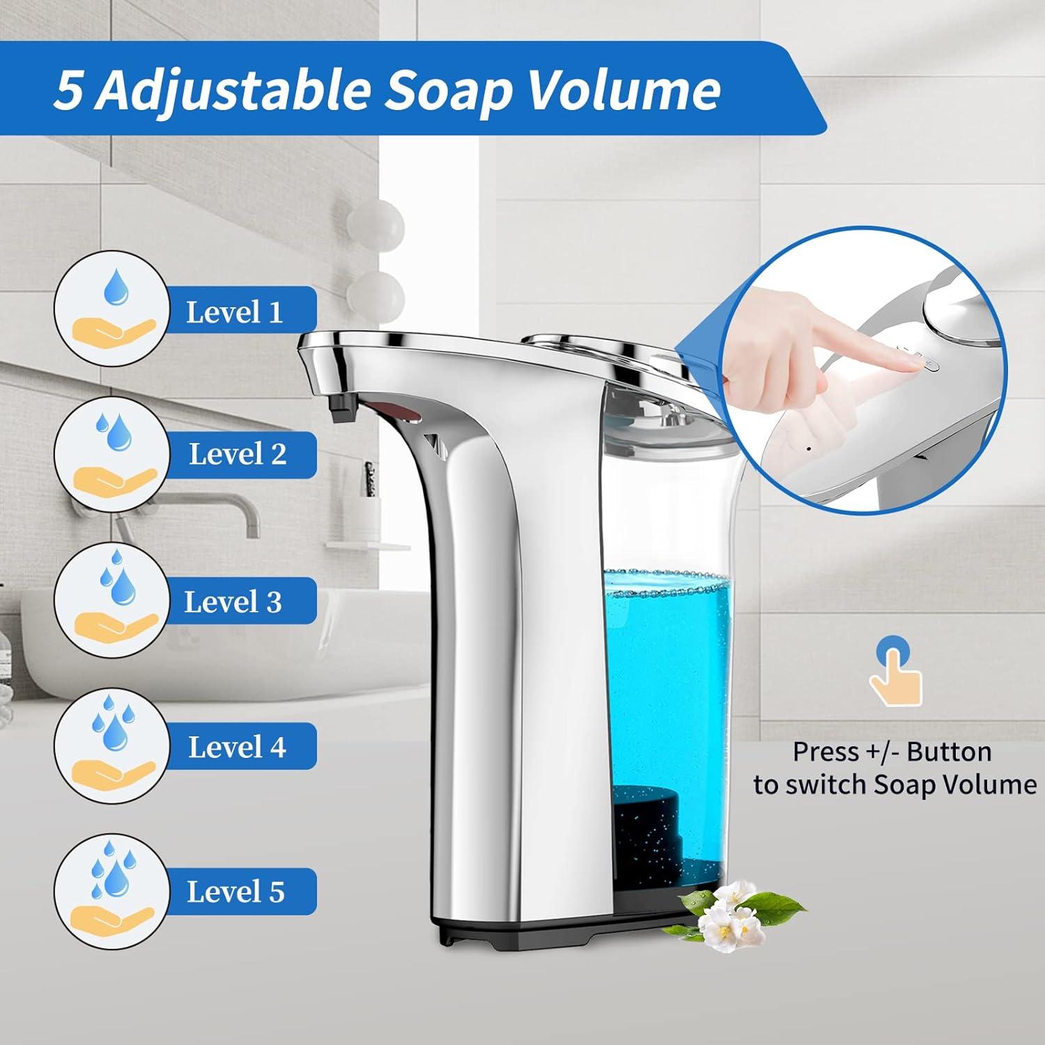 Silver Automatic Touchless Soap Dispenser with Adjustable Levels