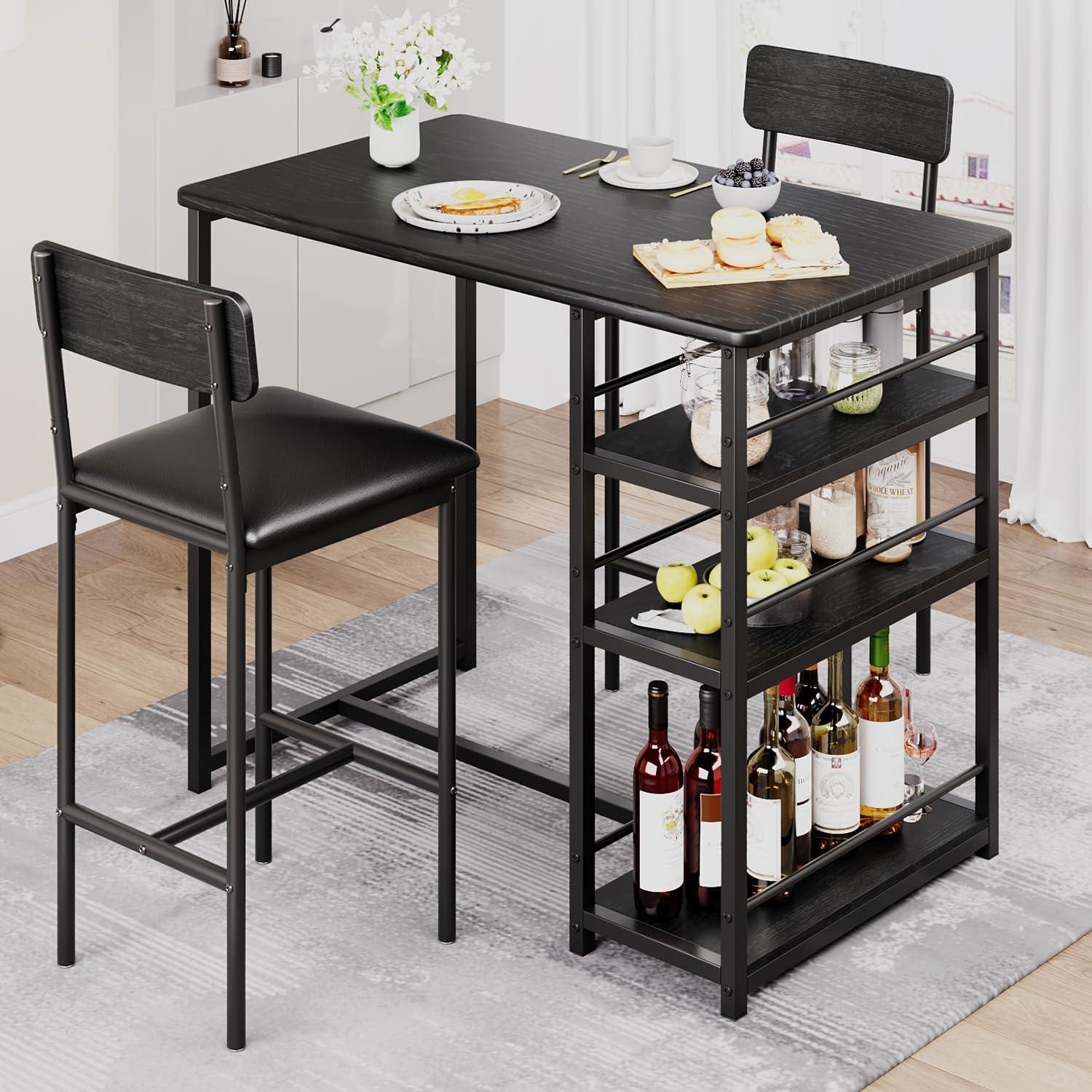 Gold and Gray 3-Piece Dining Set with Storage Shelves