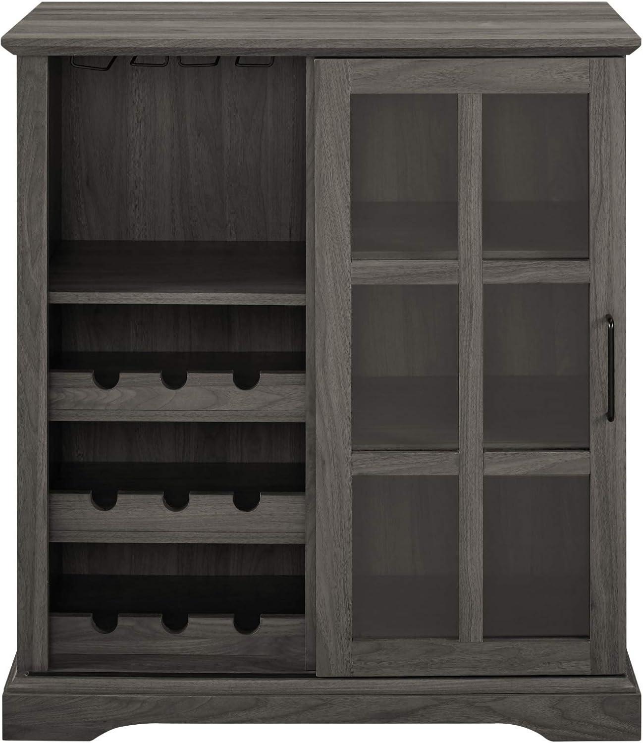 Lewes Sliding Glass Door Dark Walnut Bar Cabinet by Walker Edison