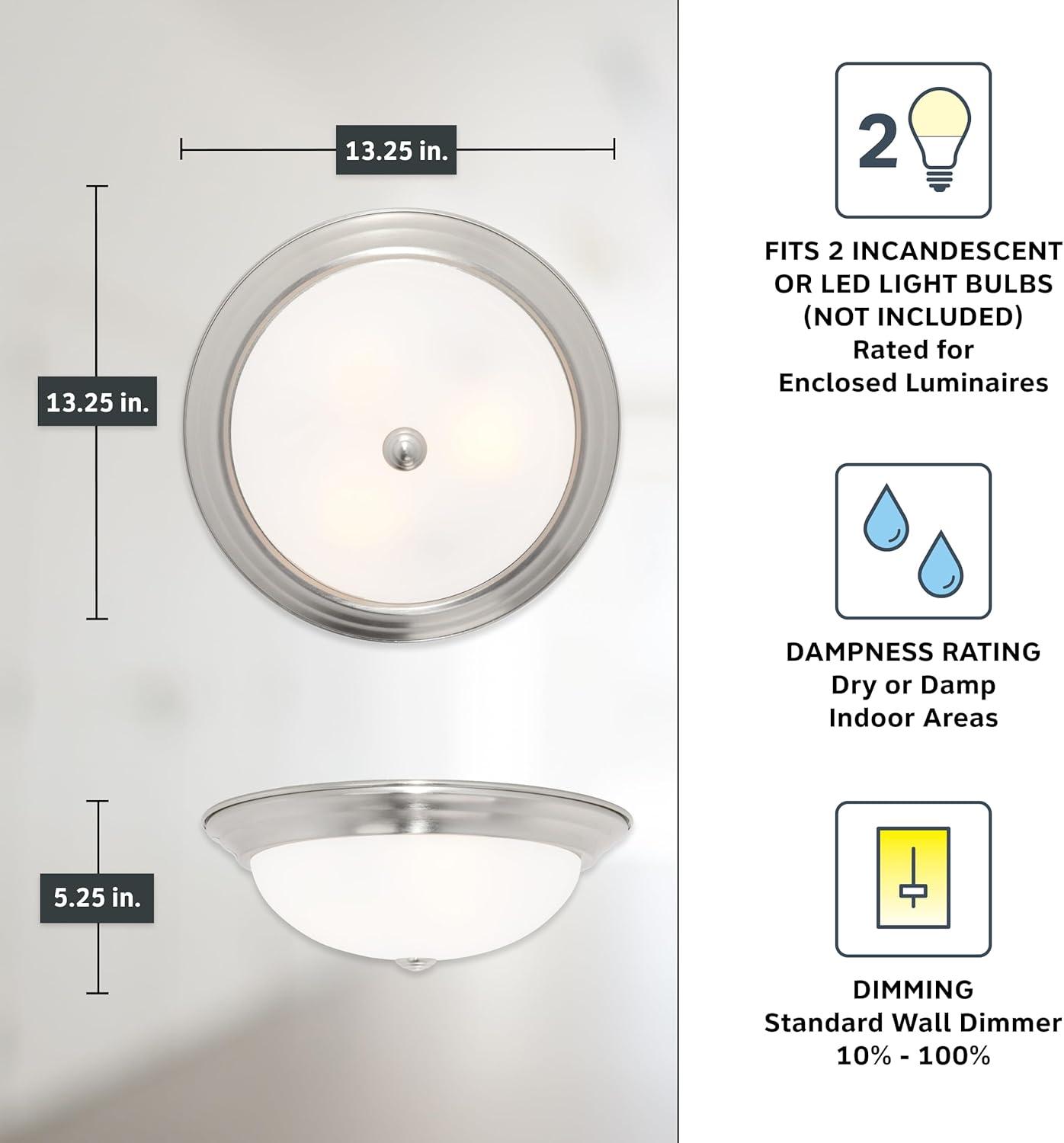 1257M-SP-W-Designers Fountain-13 Inch 2 Light Flush Mount-Satin Platinum Finish-Etched Glass Color