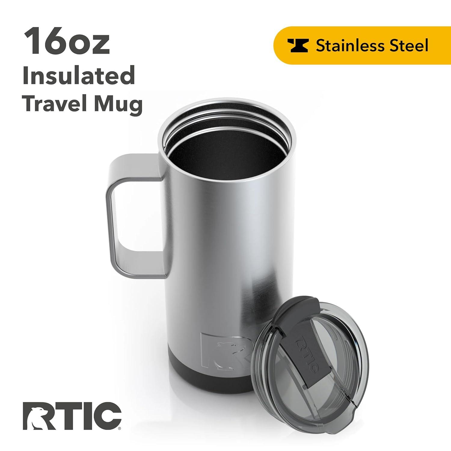RTIC 16 oz Coffee Travel Mug with Lid and Handle, Stainless Steel Vacuum-Insulated Mugs, Leak, Spill Proof, Hot Beverage and Cold, Portable Thermal Tumbler Cup for Car, Camping