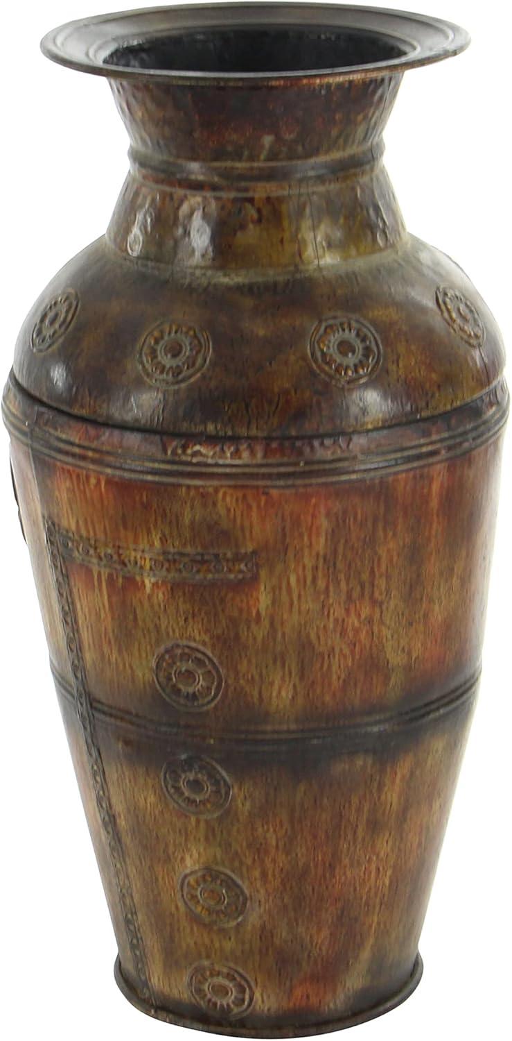 Deco 79 Metal Decorative Vase Indoor Outdoor Large Centerpiece Vases with Floral Relief, Set of 2 Flower Vases for Home Decoration 29", 22"H, Brown