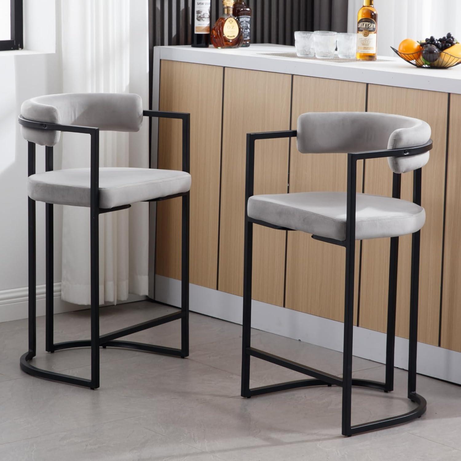 Modern Upholstered Hollow Bar Stool With Armrests And Footrests, Barrel High Bar Stools