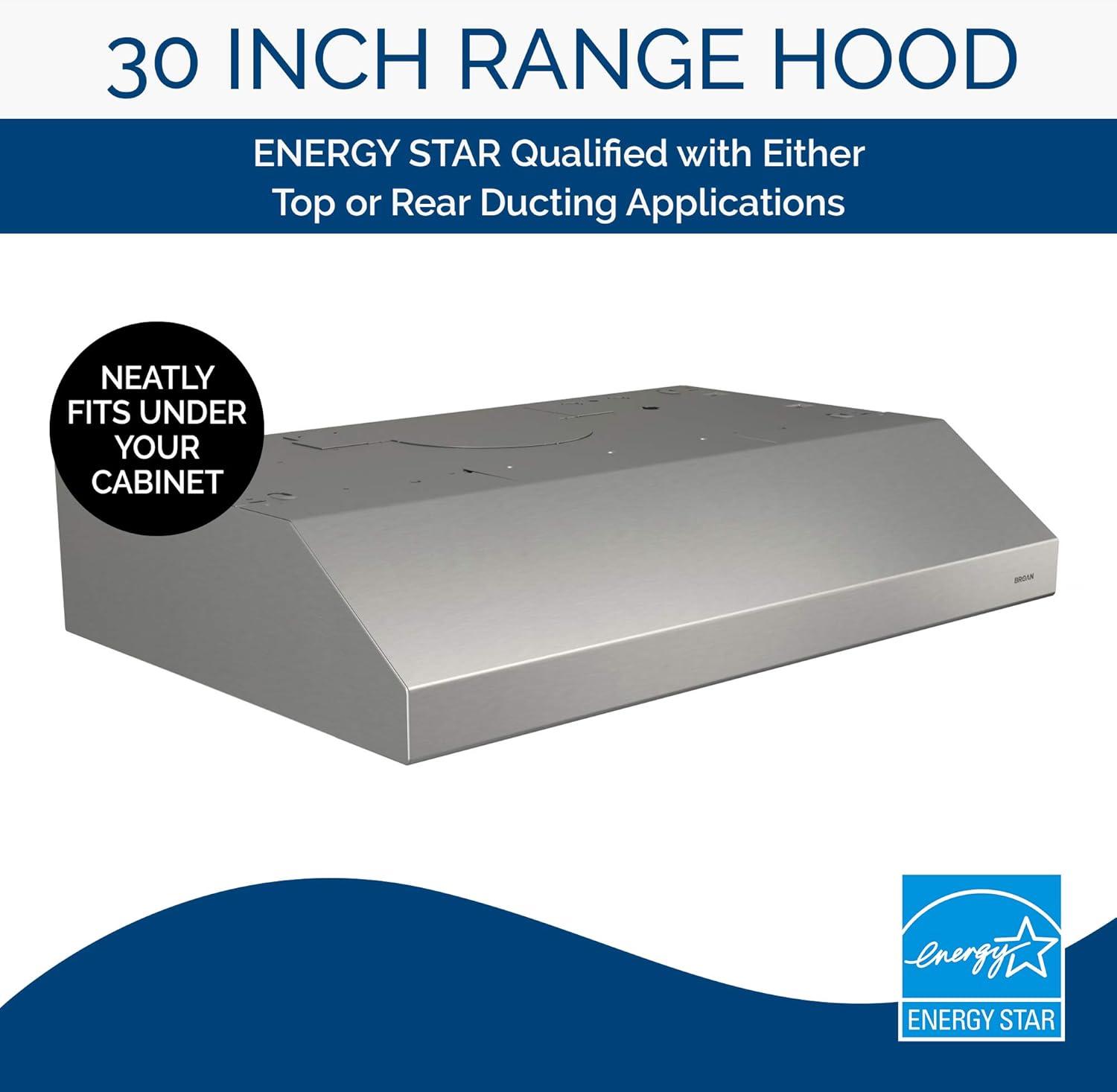 Broan 30-Inch Stainless Steel Convertible Under-Cabinet Range Hood