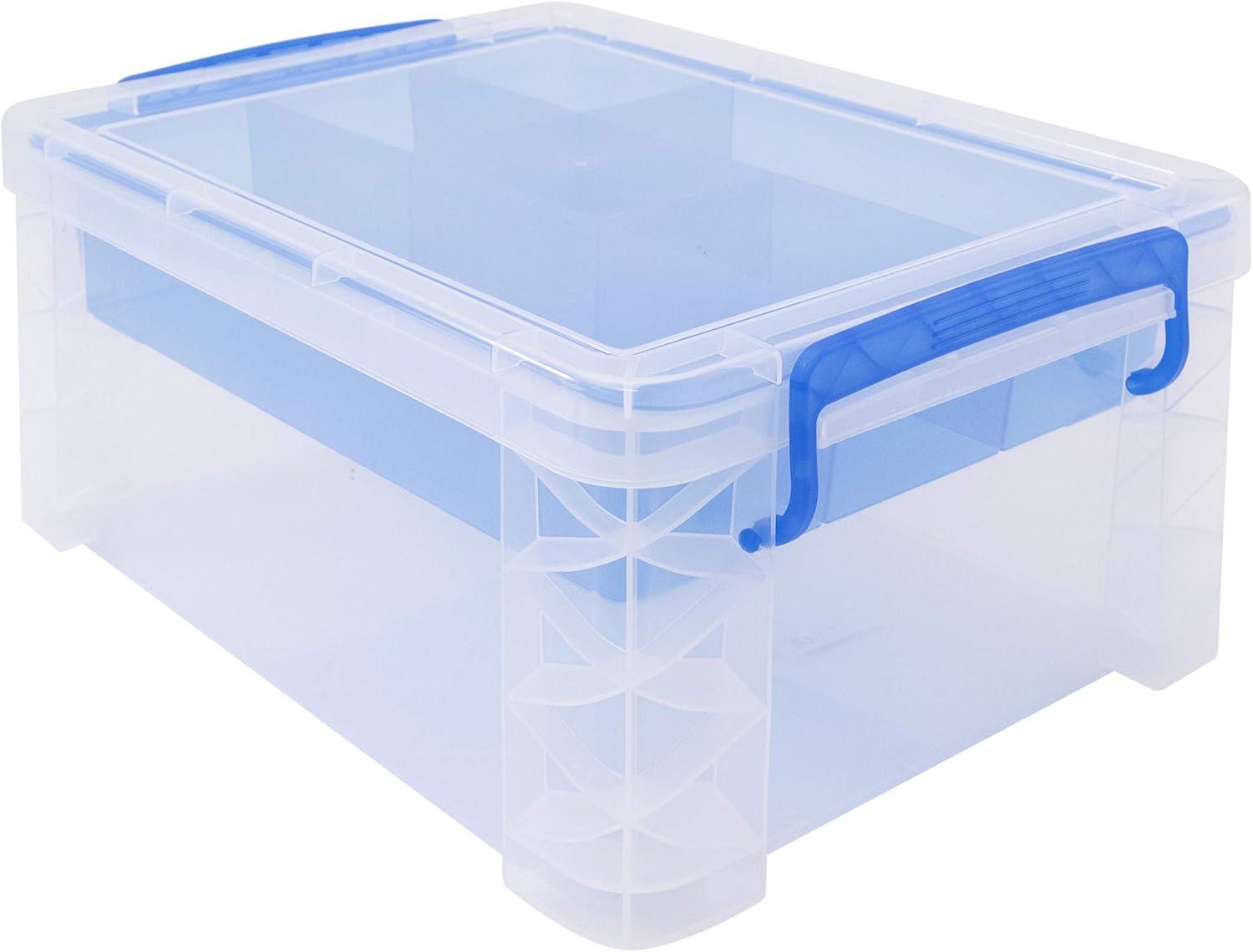 Advantus Super Stacker Divided Storage Box Clear w/Blue Tray/Handles 10.3 x 14.25x 6.5 37371