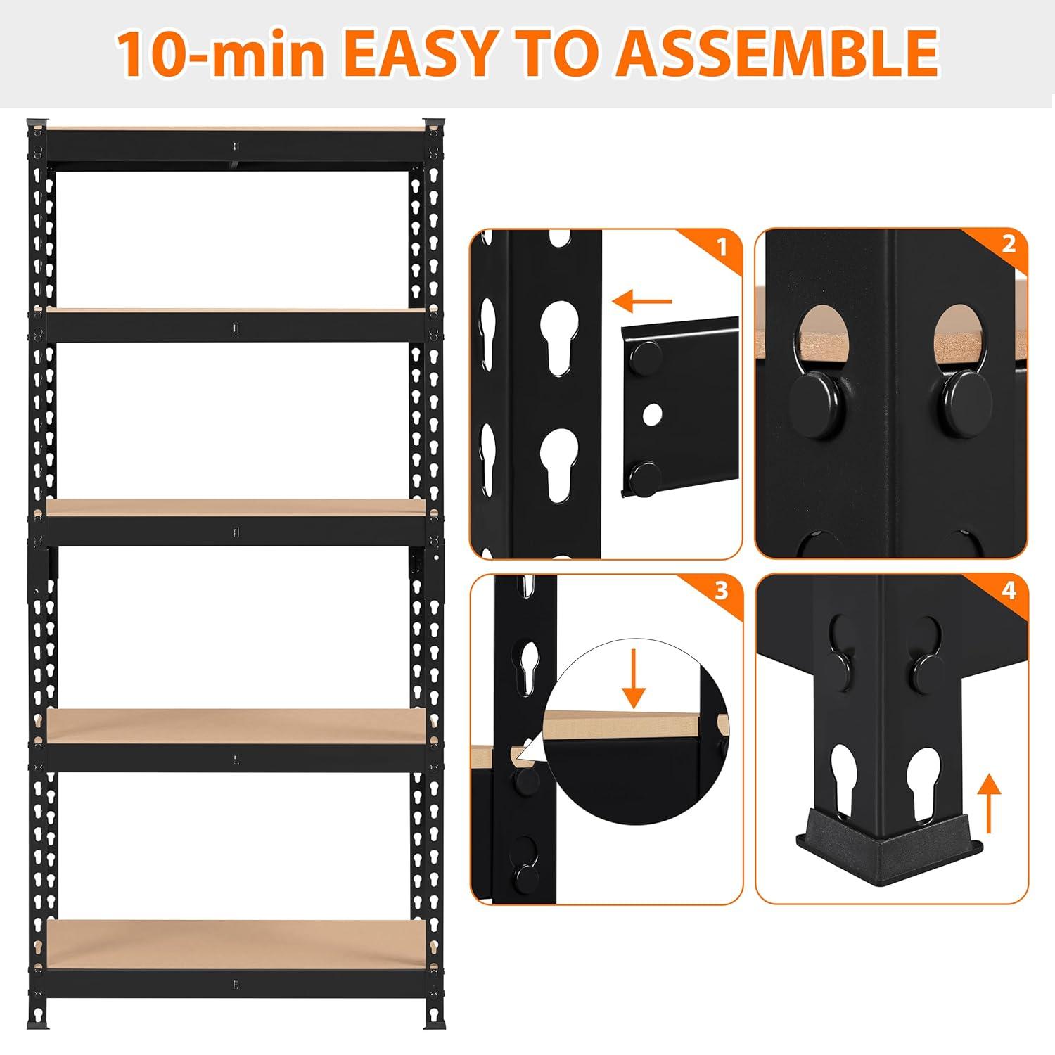 Topeakmart 5-Tier Utility Shelves, Metal Storage Shelves, Adjustable Shelving Units, Boltless Assembly, Garage Shelves Shed Shelving for Warehouse Garage Shed Basement- Black, 27.5 x 12x 60 Inch