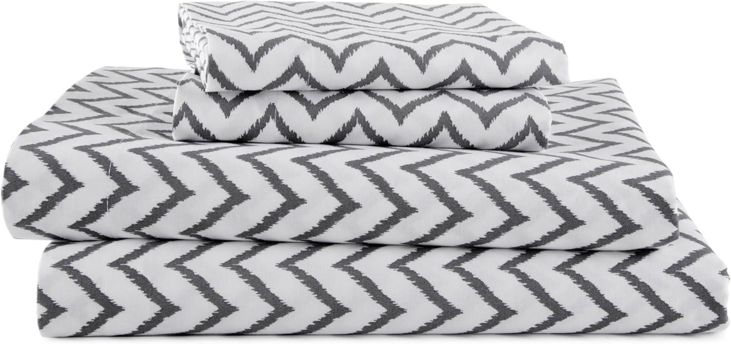 Martex 225 Thread Count Cotton Rich Queen Sheet Set - Soft, Durable, Wrinkle Resistant (4pc), Chevron