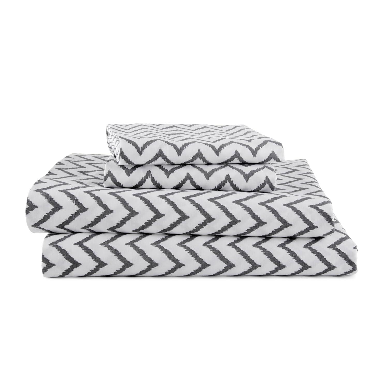 Martex 225 Thread Count Cotton Rich King Sheet Set - Soft, Durable, Wrinkle Resistant (4pc), Chevron