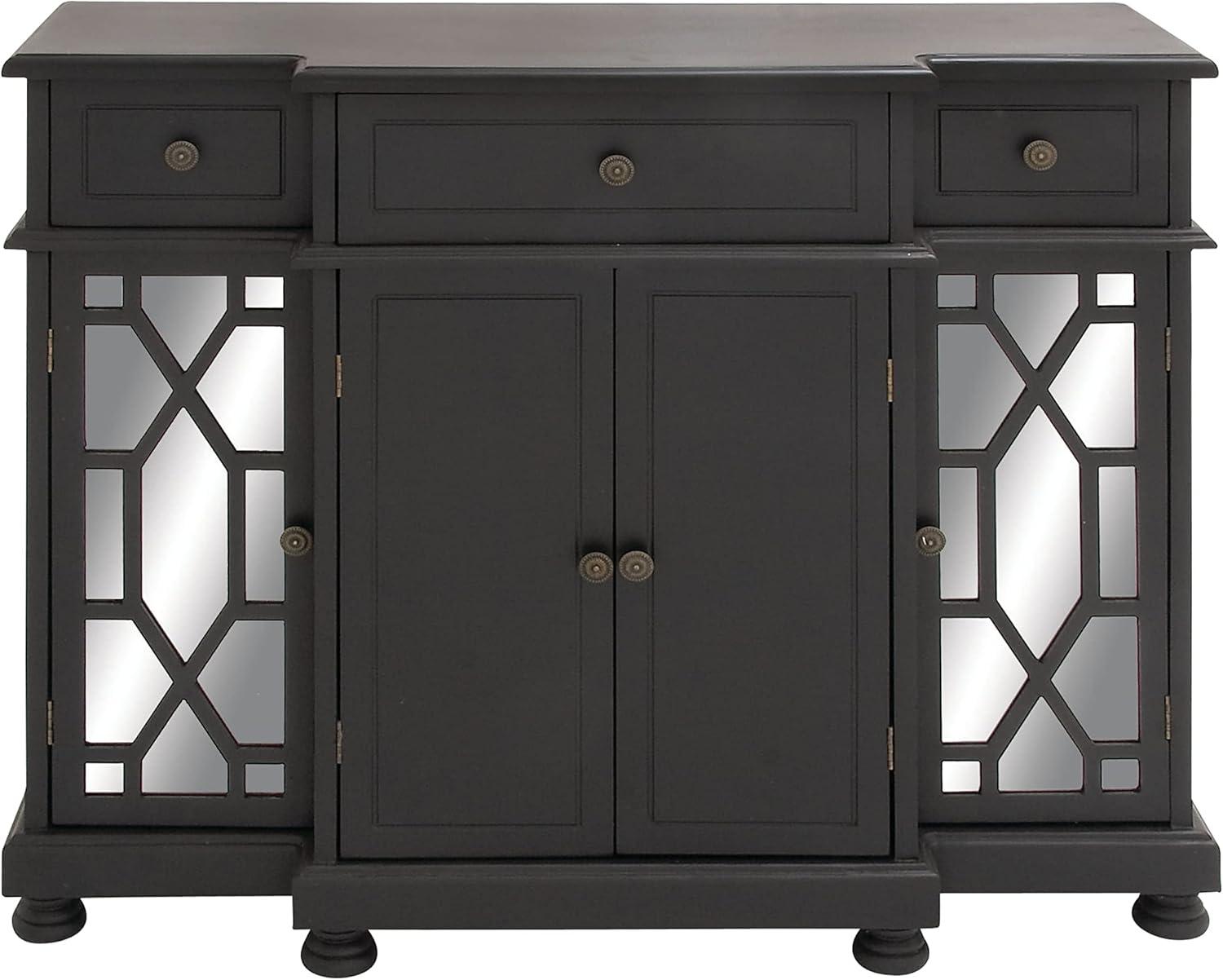 DecMode Wood Glam Cabinet with Geometric Mirror, Black, 43"W