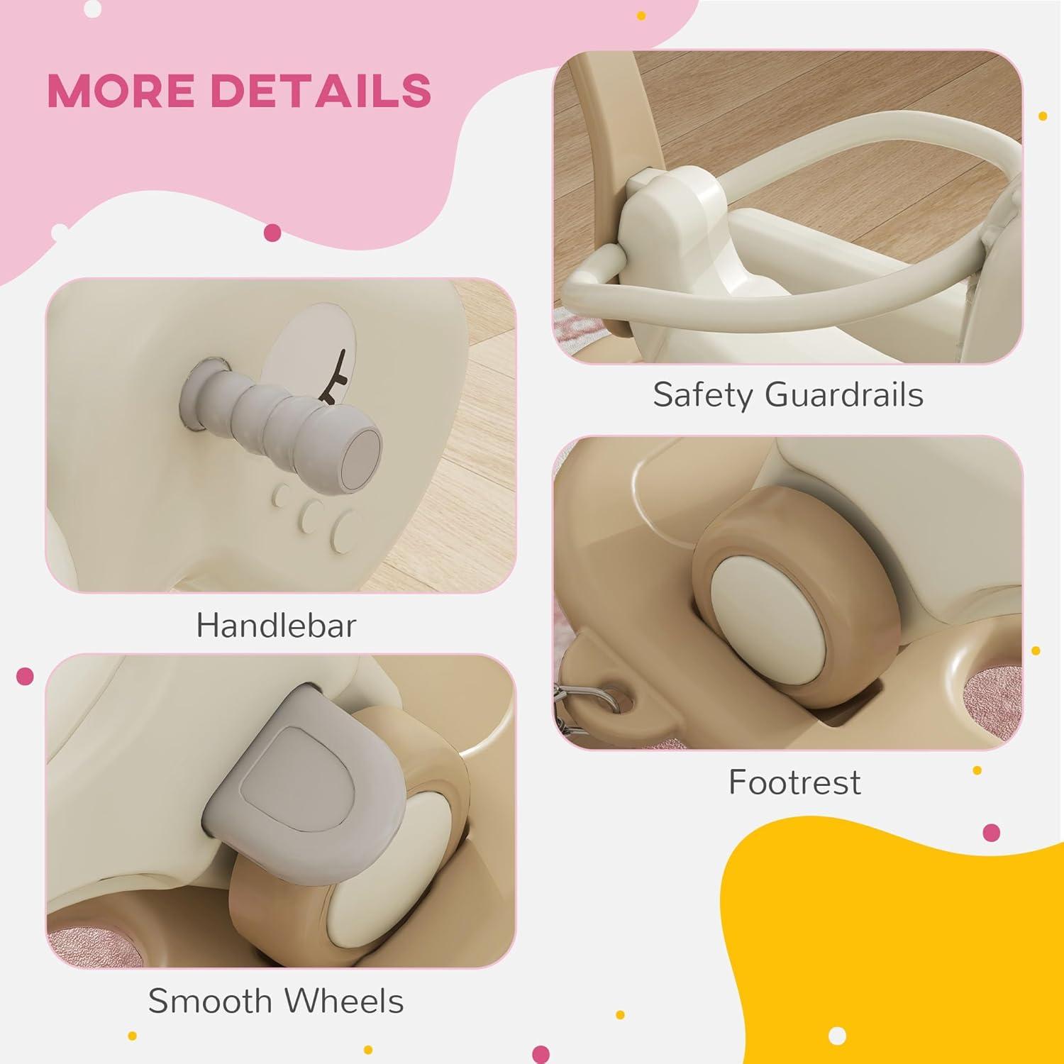 Qaba 5 in 1 Rocking Horse for Toddlers Years 1-6, Kids Spring Ride on Horse Balance Bike with Detachable Balance Board, Push Handle & Footrest for Baby Boys and Girls, Cream White