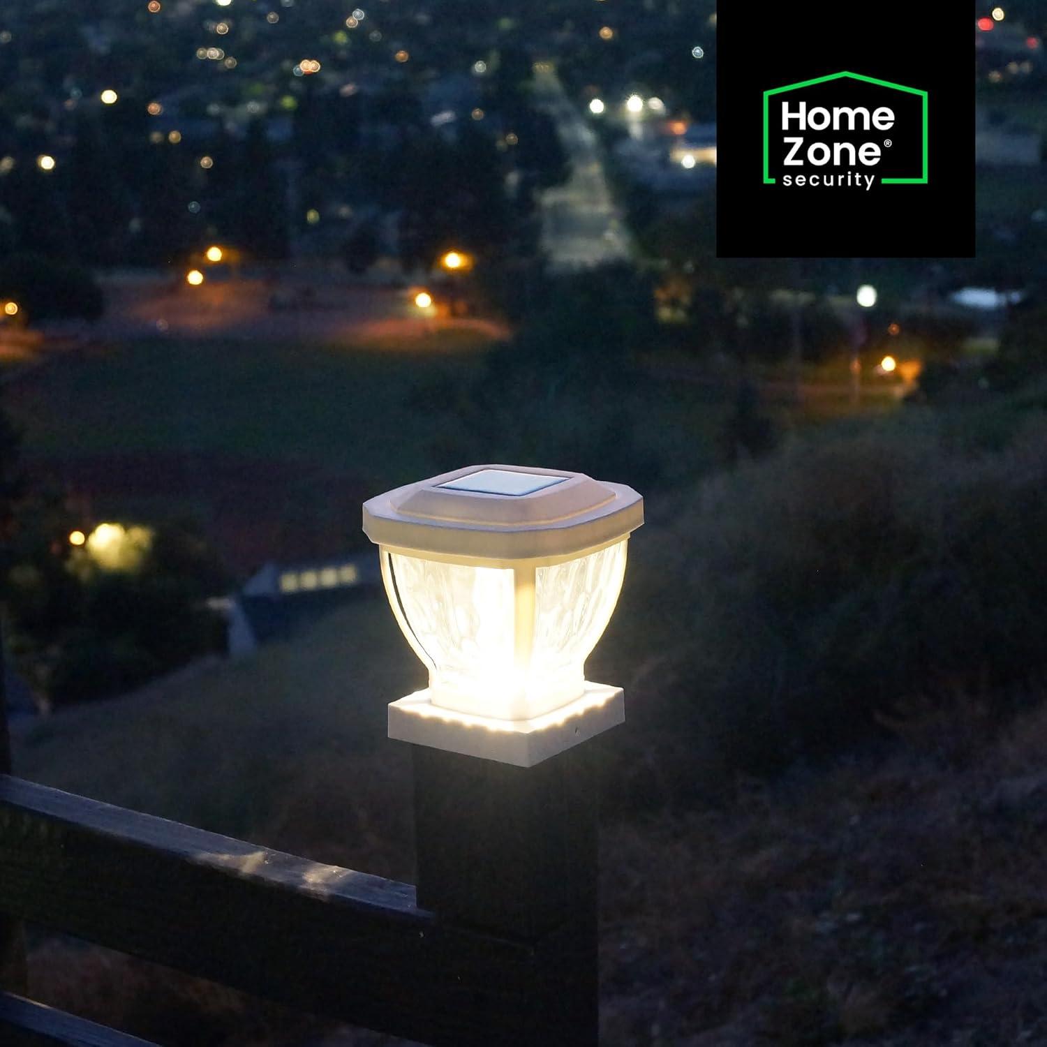 Home Zone Security Solar Post Cap Lights - LED 4x4 (3.5 x 3.5 in.) Post Lights, White, 2-Pack