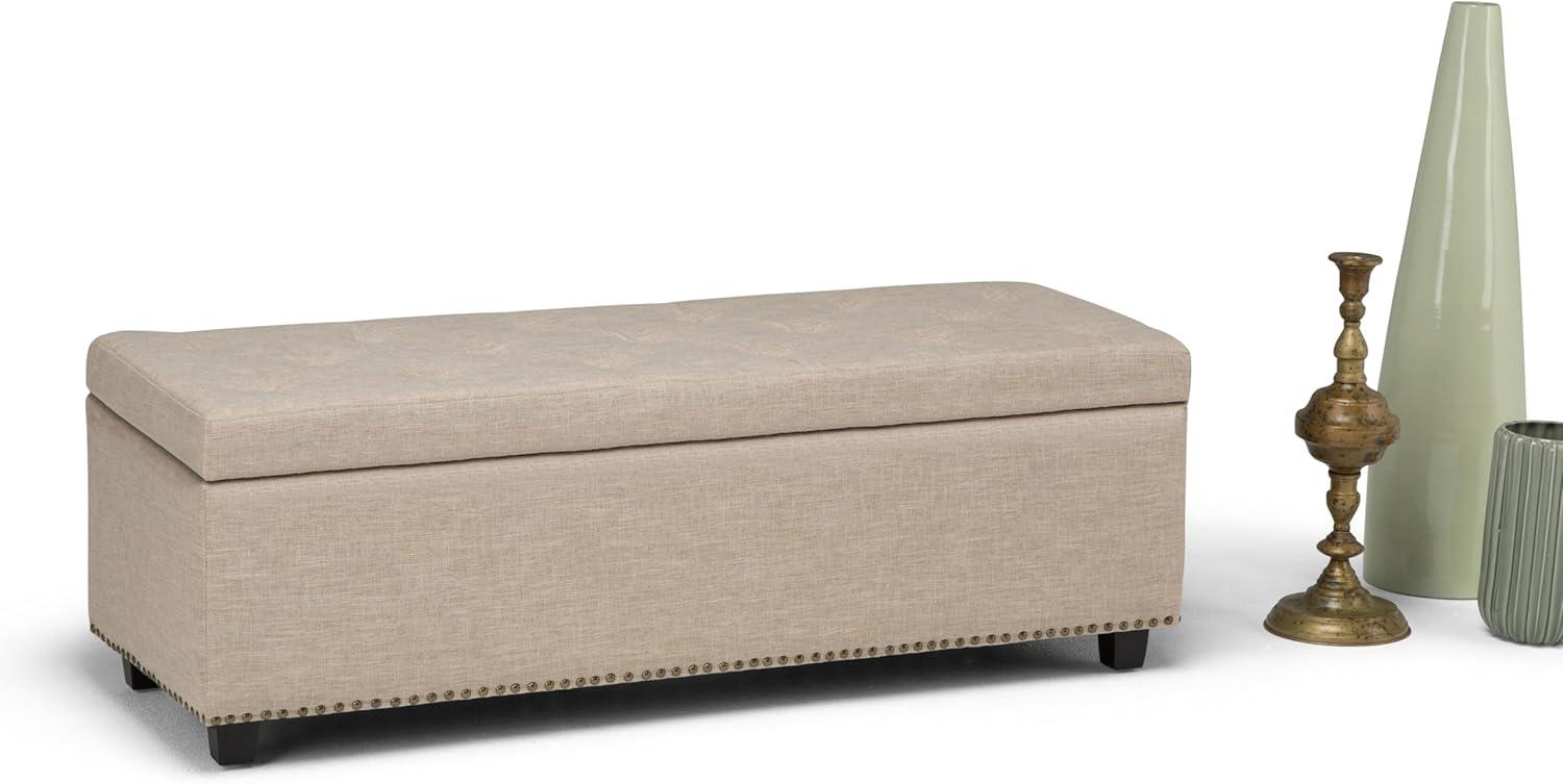 Natural Tufted Linen Rectangular Storage Ottoman Bench