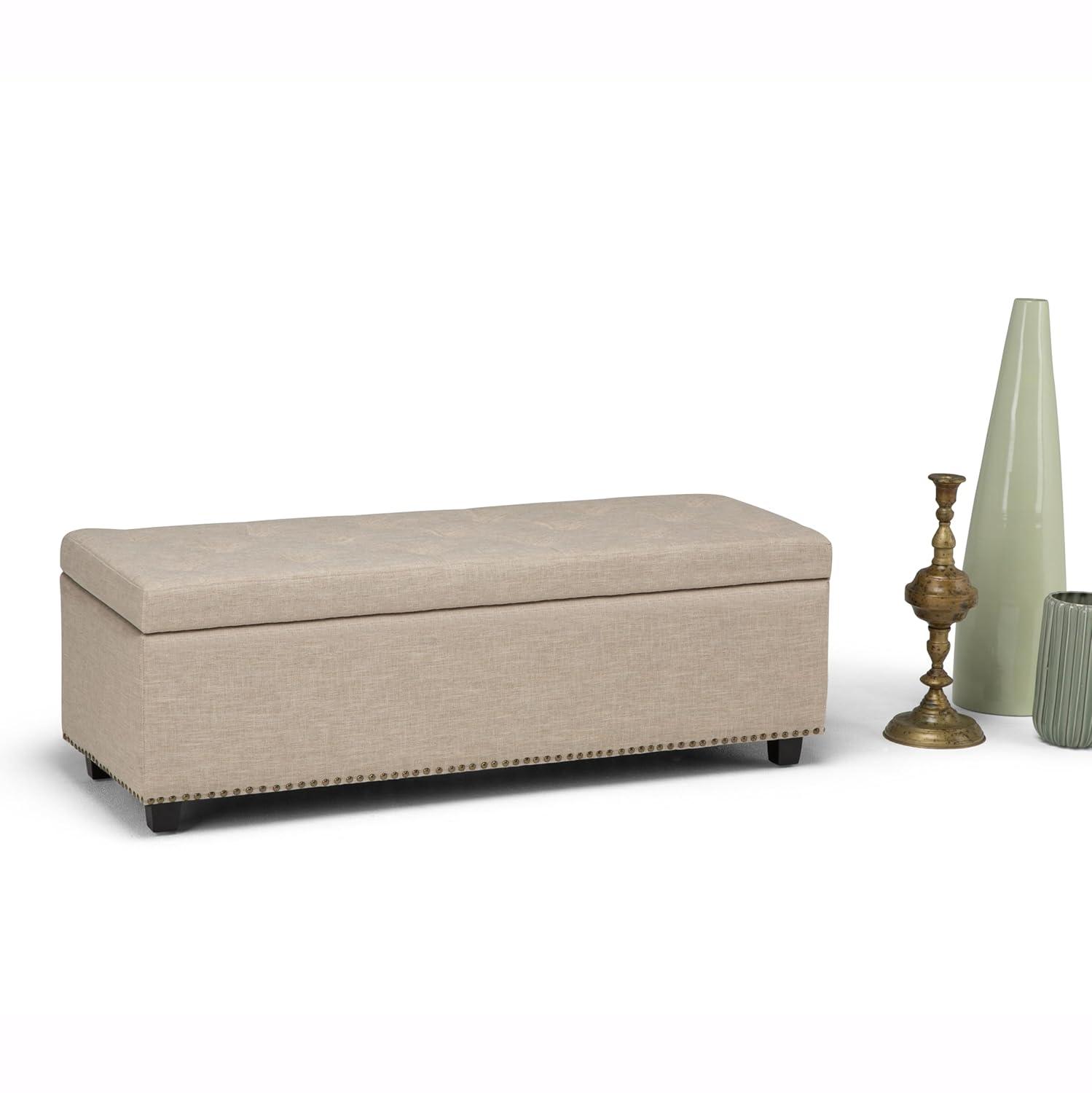 Simpli Home Hamilton 48"W Upholstered Storage Ottoman Bench with Lift-Top Lid, Tufted Design, and Nailhead Trim