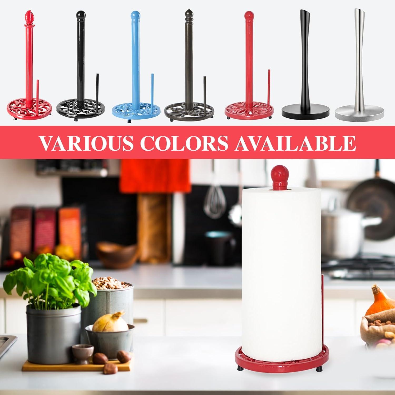 JOGREFUL Paper Towel Holder Stand, Cast Iron Kitchen Paper Towel Countertop Vintage Stand with Weighted-Base, Bathroom Organization for Family Standard Large Size Roll Paper, Mistletoe Base, Red