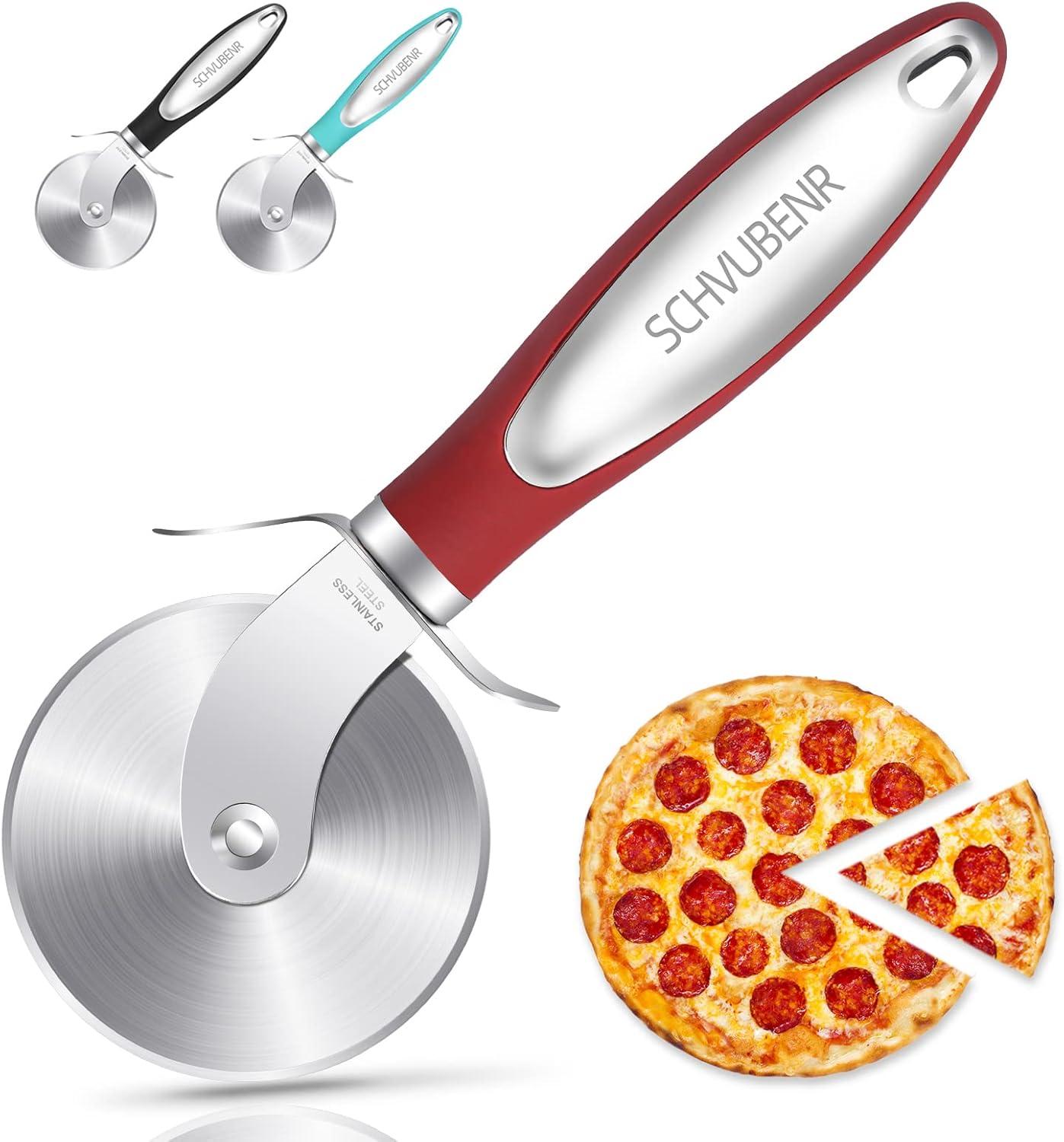 SCHVUBENR Premium Pizza Cutter Wheel - Ultra Sharp Stainless Steel Pizza Slicer with Non-Slip Soft Grip Handle - Multi-Purpose Cutter for Pizza, Dough & Pastry - Dishwasher Safe, Easy to Clean - Red