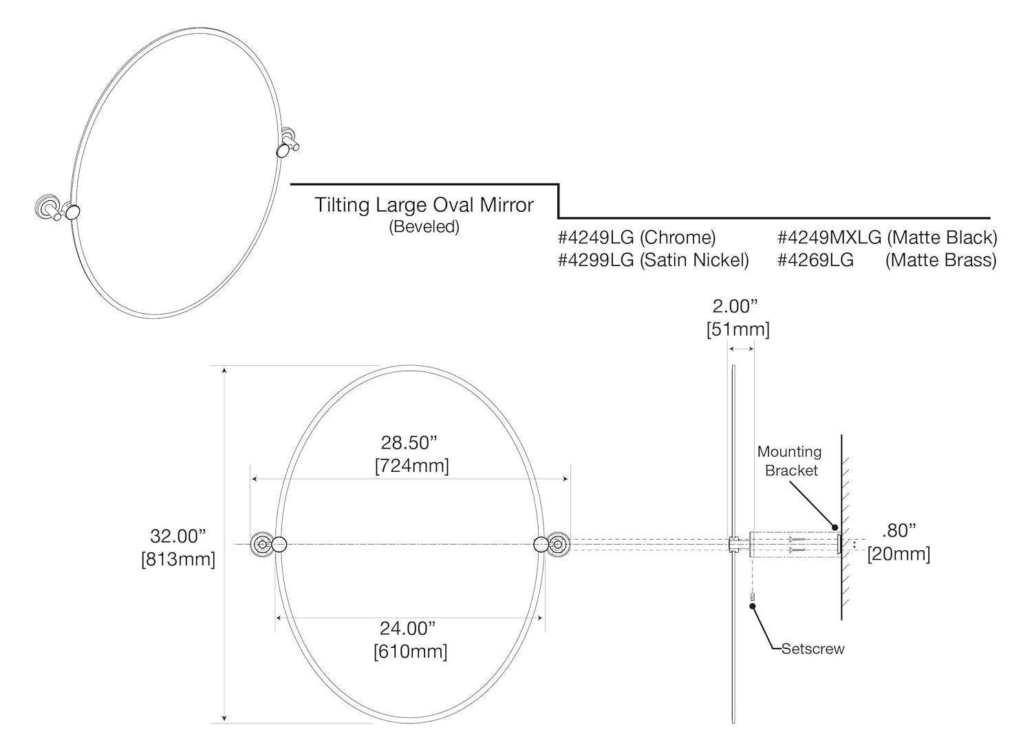 Latitude II Frameless Oval Wall Mirror | Bathroom Vanity Mirror