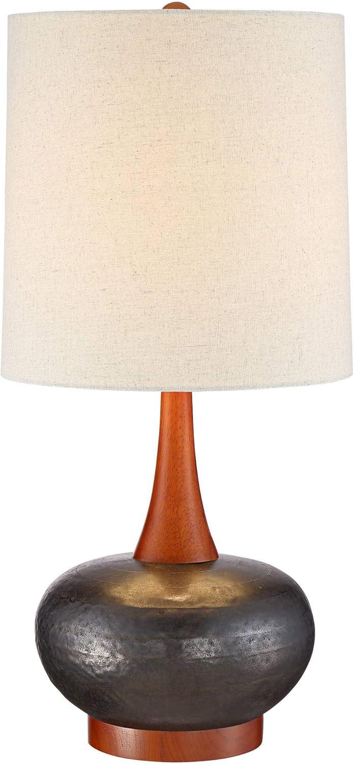 360 Lighting Andi Modern Mid Century Table Lamp 24 1/2" High Hammered Brown Ceramic Red Oak Wood Off White Shade for Bedroom Living Room Bedside Desk