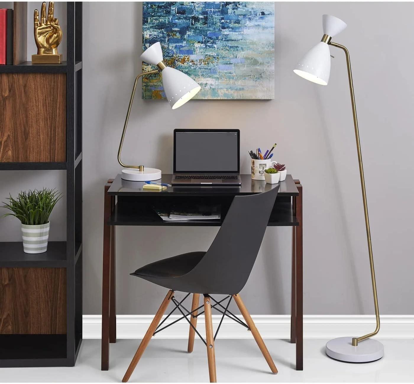 Adesso Oscar Floor Lamp, White with Antique Brass