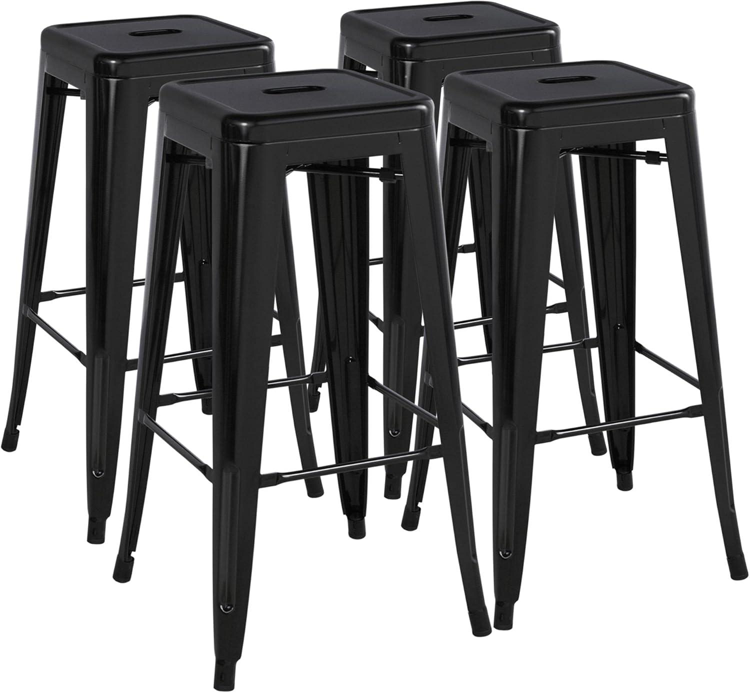 Dkelincs Upgrade Stackable Metal Bar Stools - Set of 4 Counter Height Barstools for Indoor/Outdoor Use - Backless Bar Chairs with Footrest (Black, 30")