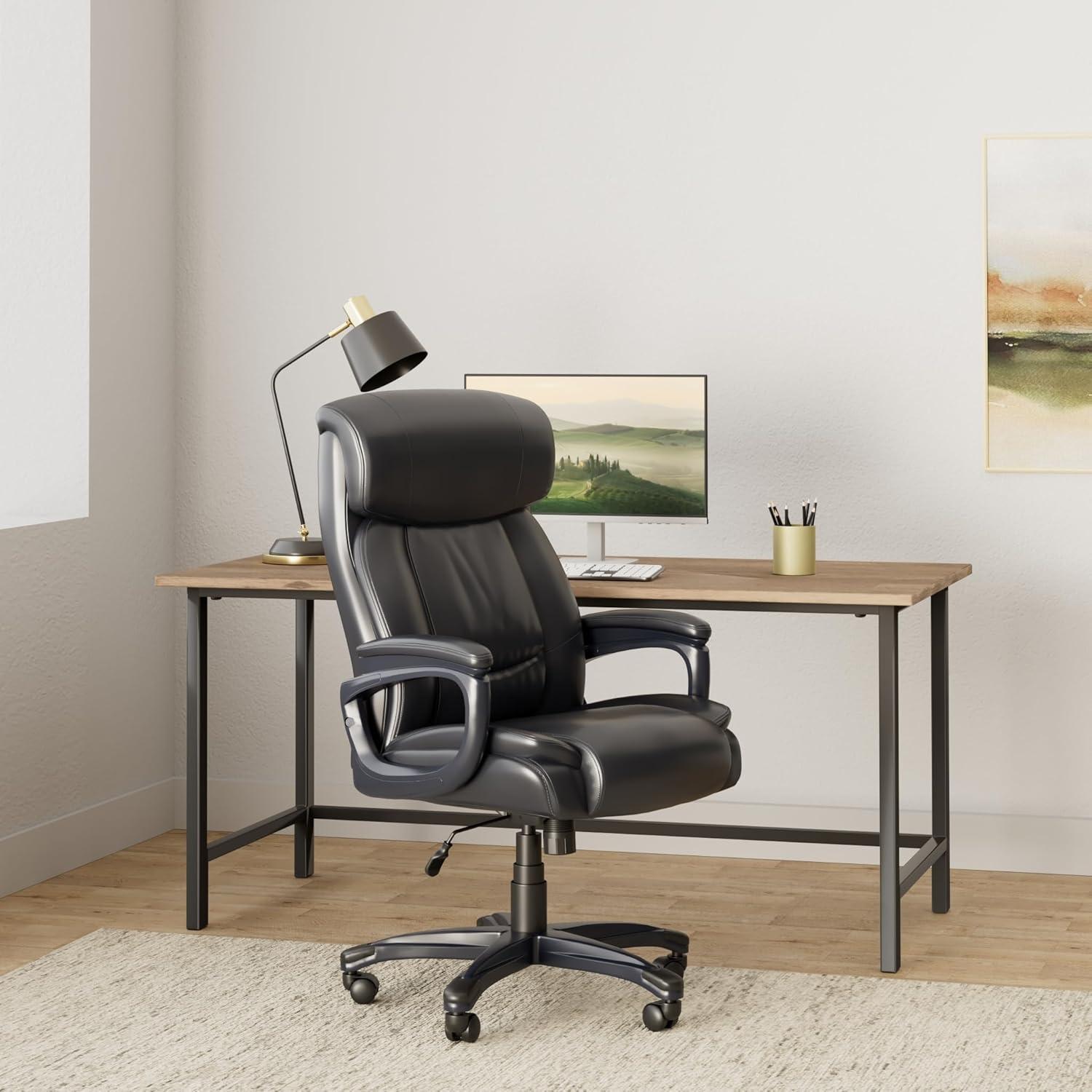 Black Leather High Back Executive Swivel Chair with Fixed Arms