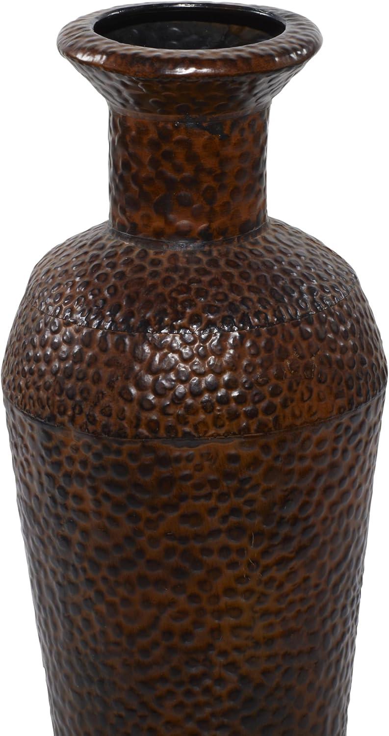 Tall Dark Brown Metal Floor Decorative Vase Set with Bubble Texture