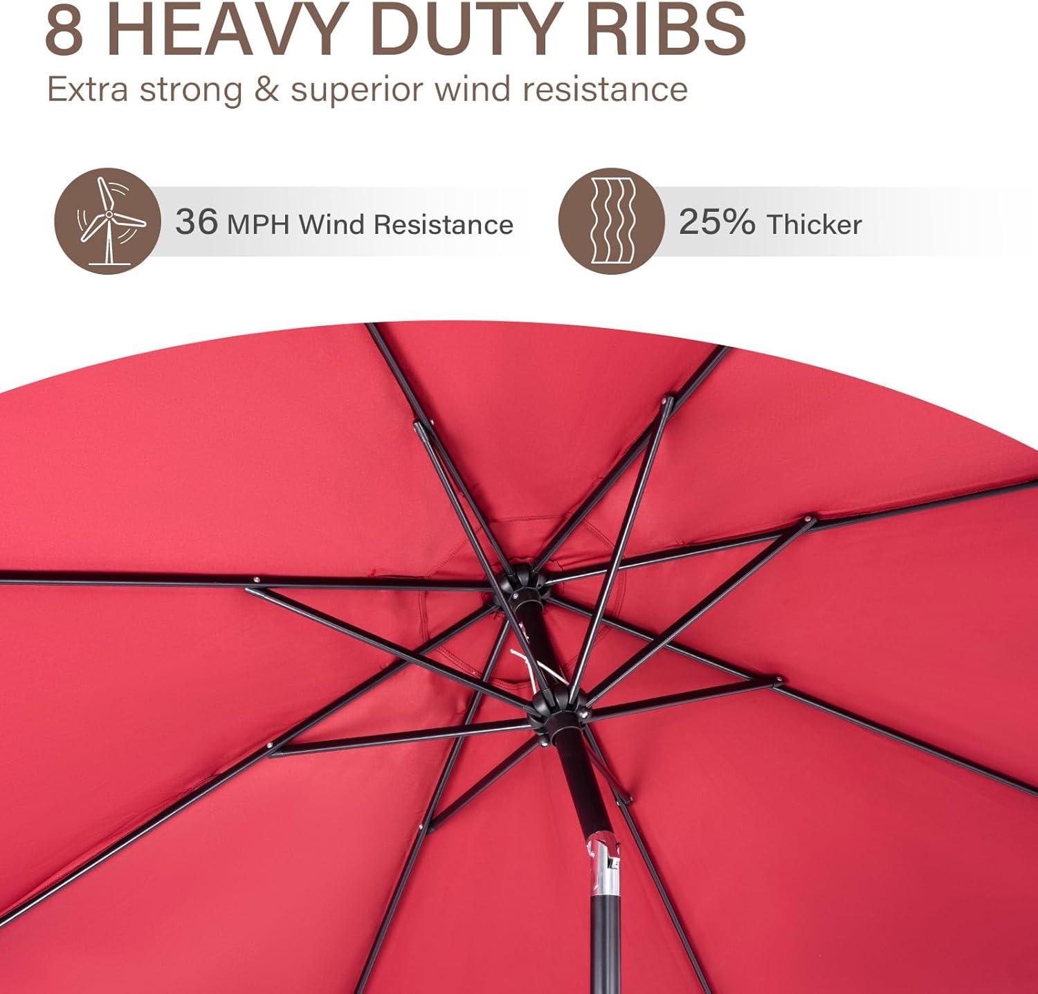 9 Ft Patio Umbrella with Crank System and Tilting Feature - UV Resistant Polyester Fabric - Red