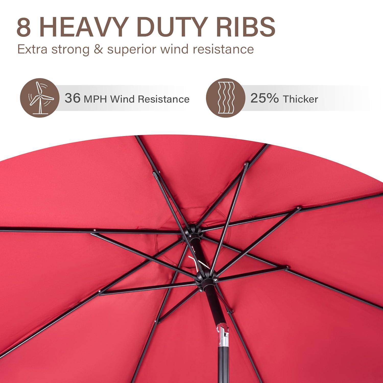 9 Ft Patio Umbrella with Crank System and Tilting Feature - UV Resistant Polyester Fabric - Red