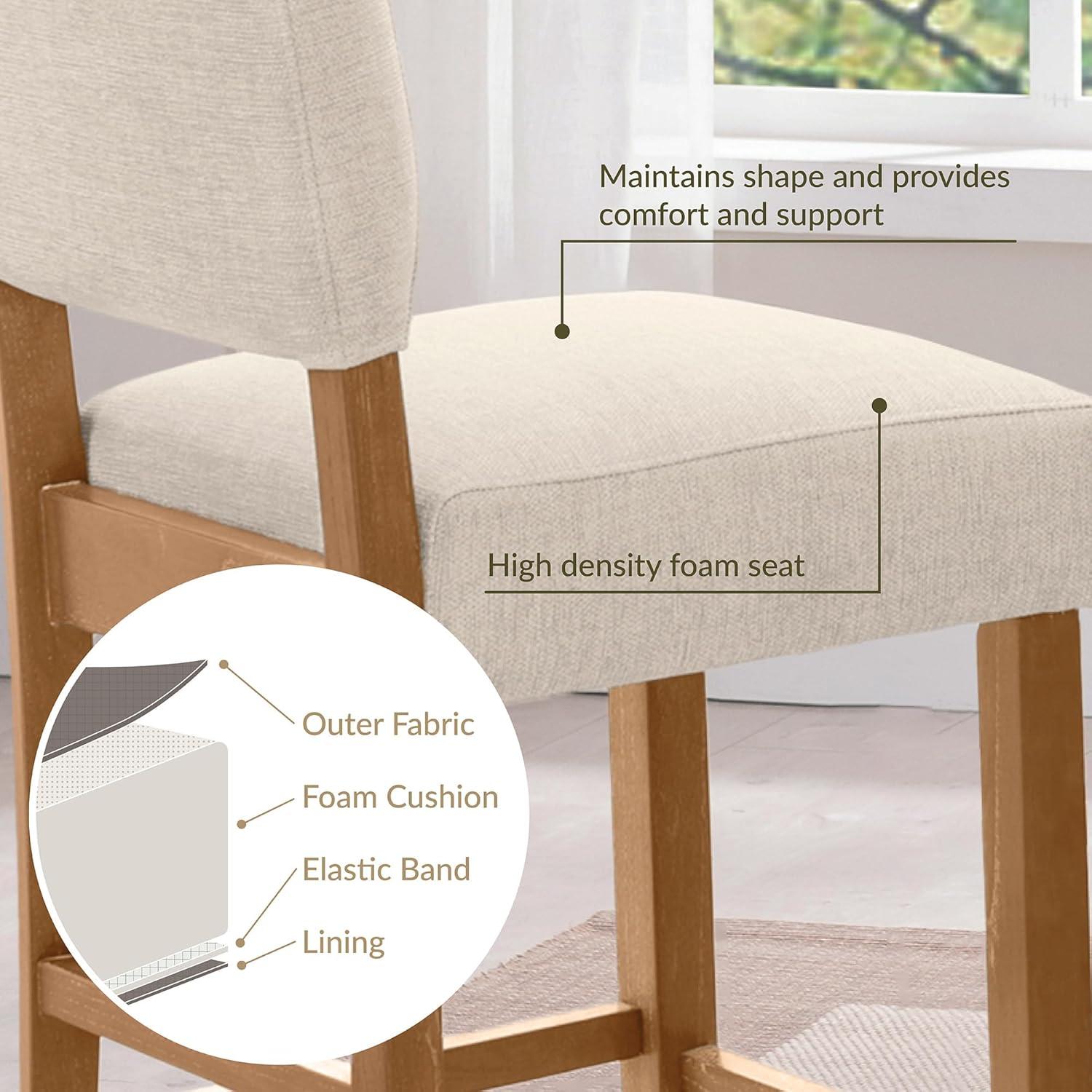 Brax Bar Height Stool with Upholstered Back and Wood Base – Set of 2 for Elevated Kitchen Counters, High Top Tables, and Bars – Modern Chairs in Natural White Sand, Leick Home, 214478